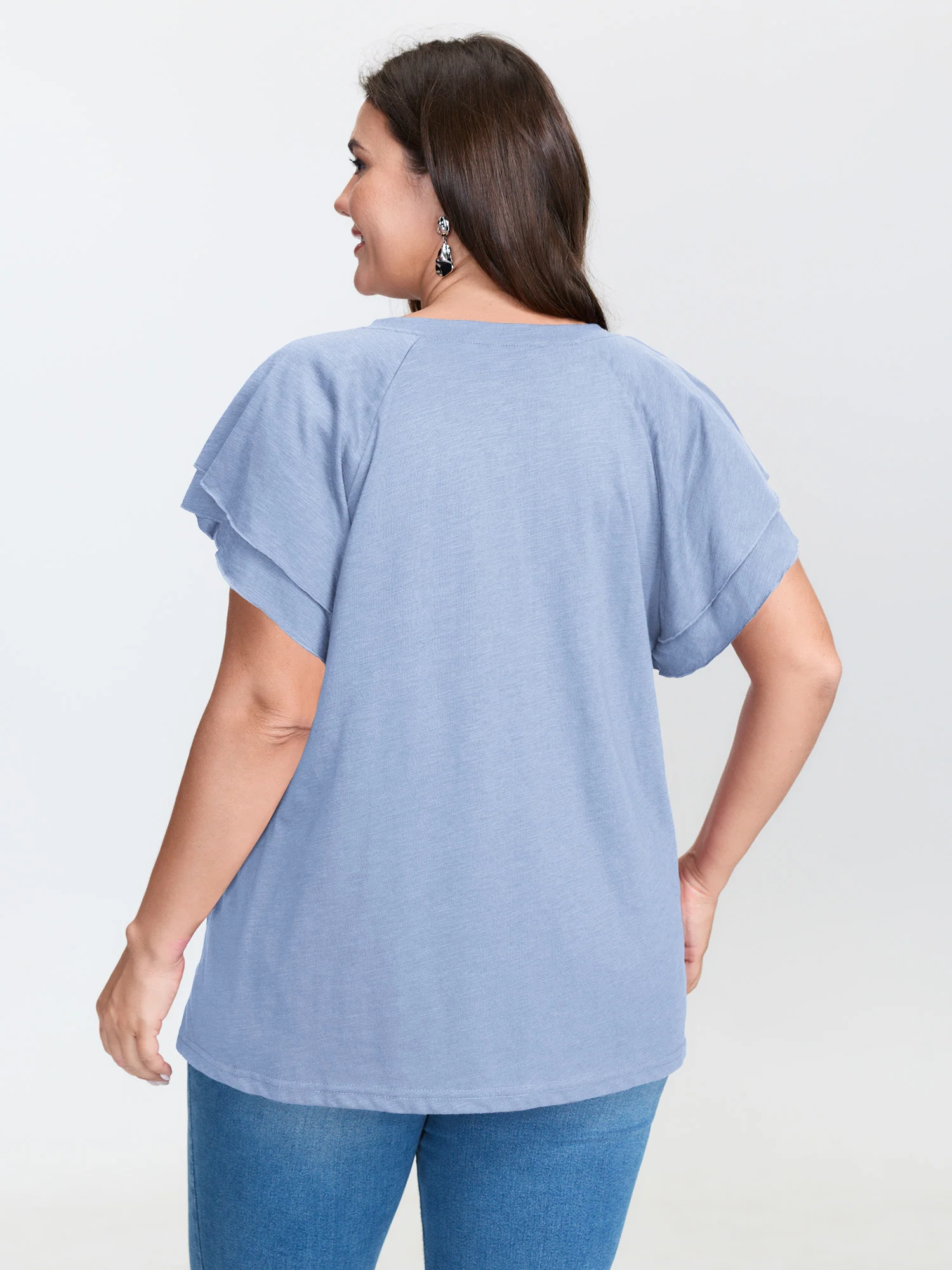 Stretchy Textured Flared Sleeve T-Shirt - Image 53