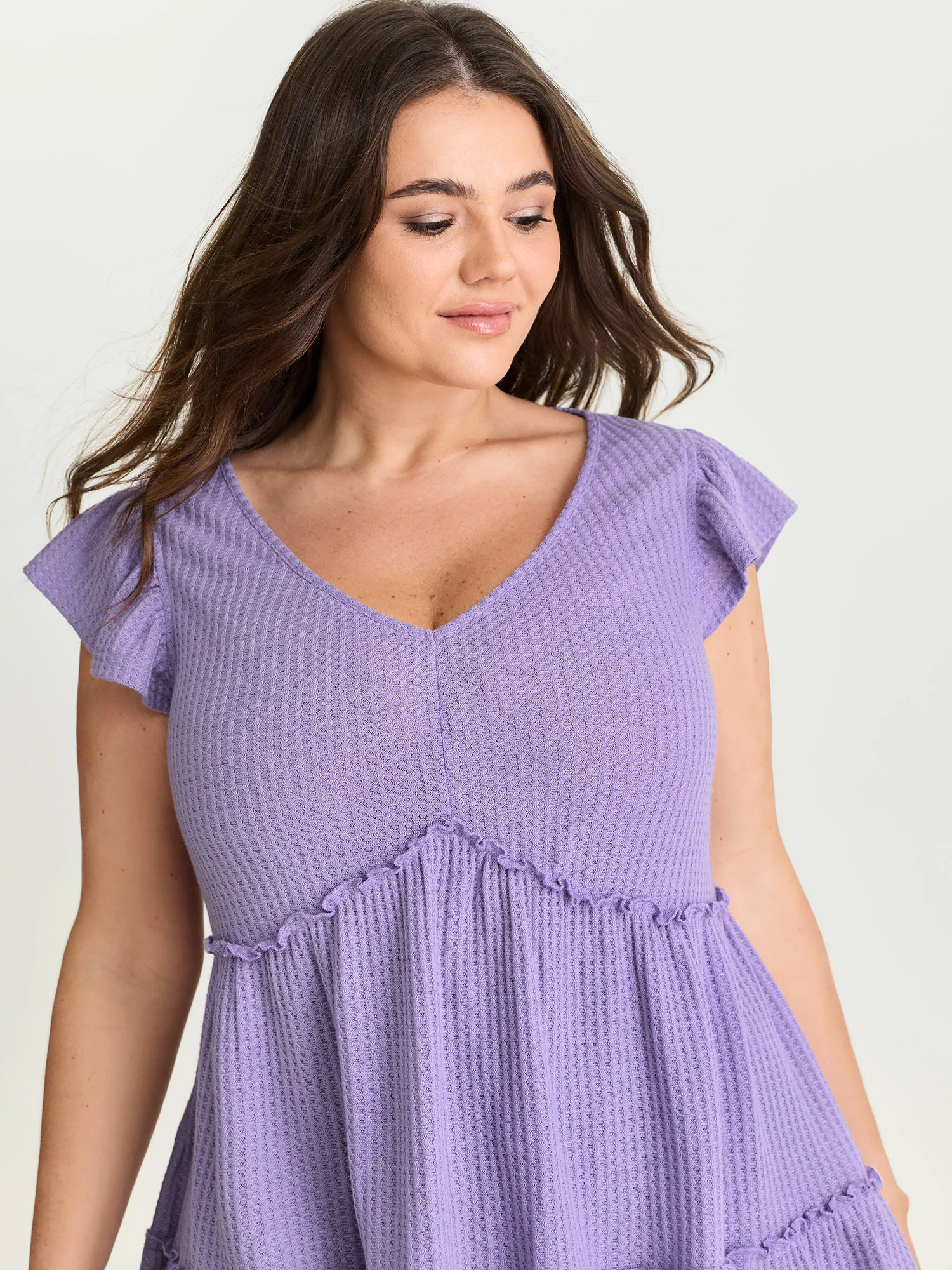 Stretchy Textured Flutter Sleeve Knit Top - Image 2