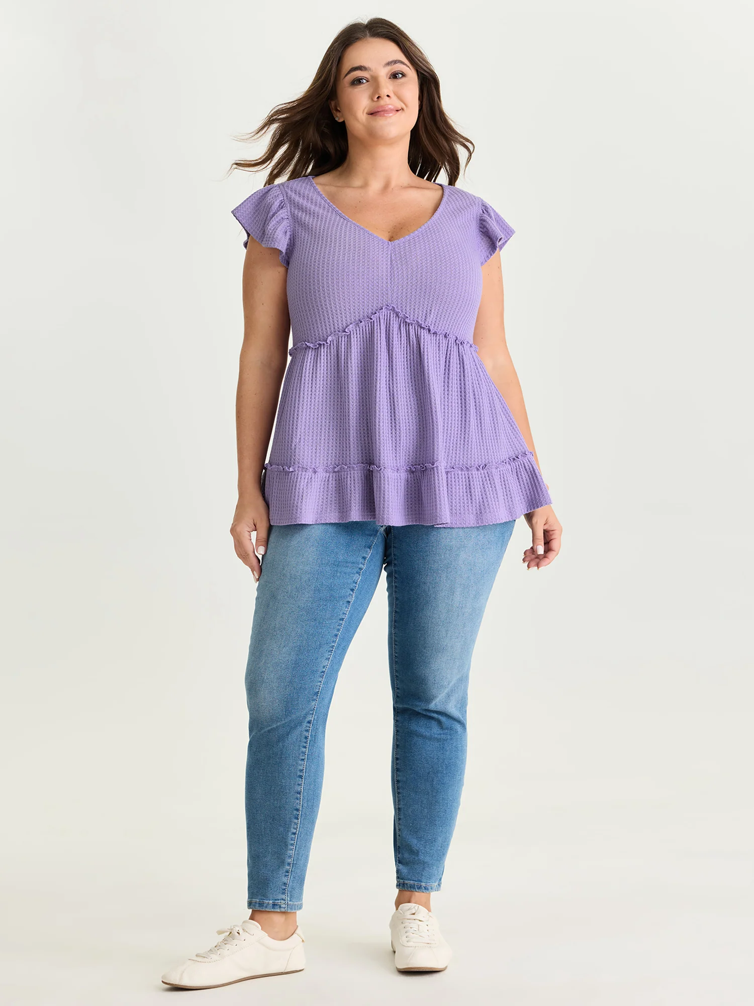 Stretchy Textured Flutter Sleeve Knit Top - Image 3