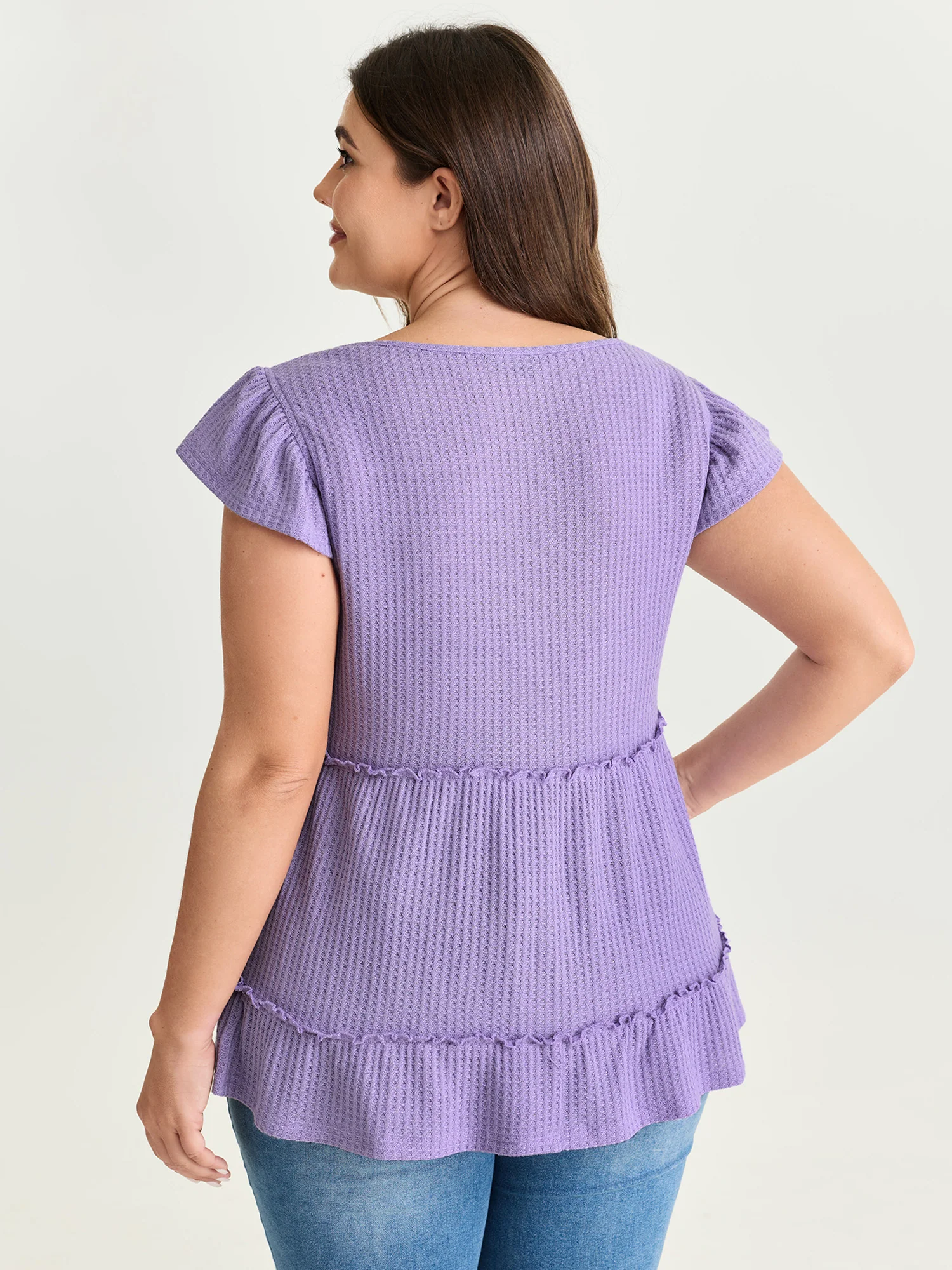 Stretchy Textured Flutter Sleeve Knit Top - Image 5