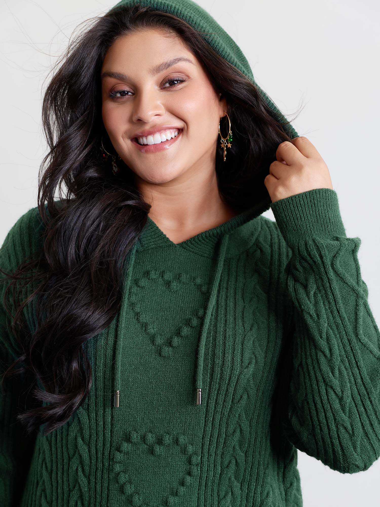 Stretchy Textured Hooded Drawstring Pullover - Image 2