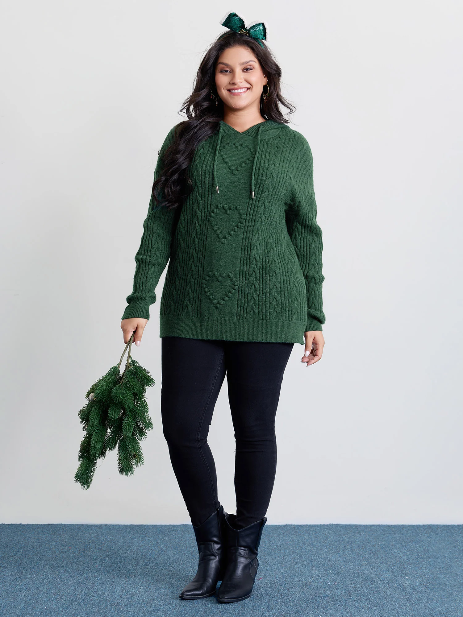 Stretchy Textured Hooded Drawstring Pullover - Image 3