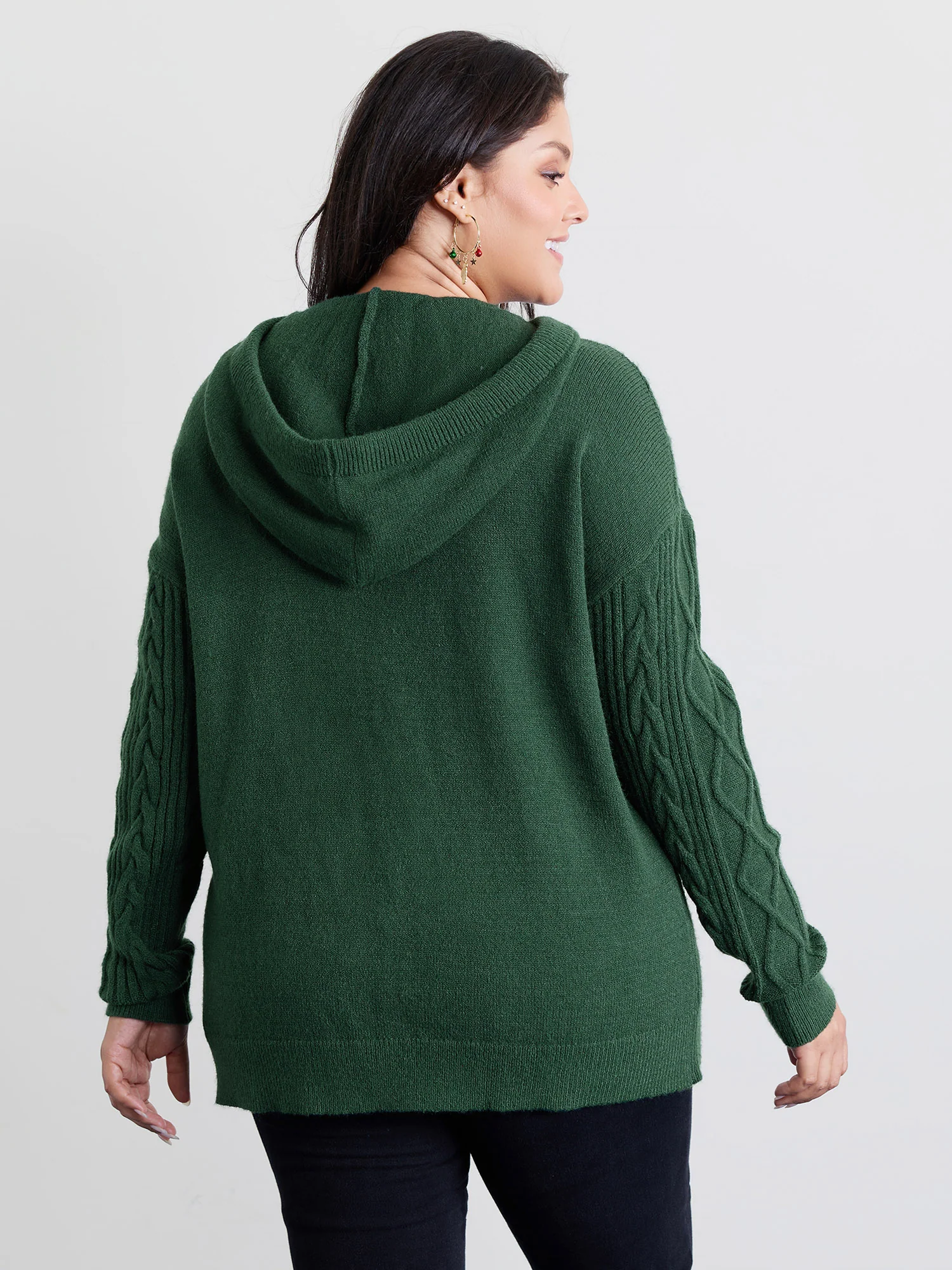 Stretchy Textured Hooded Drawstring Pullover - Image 4
