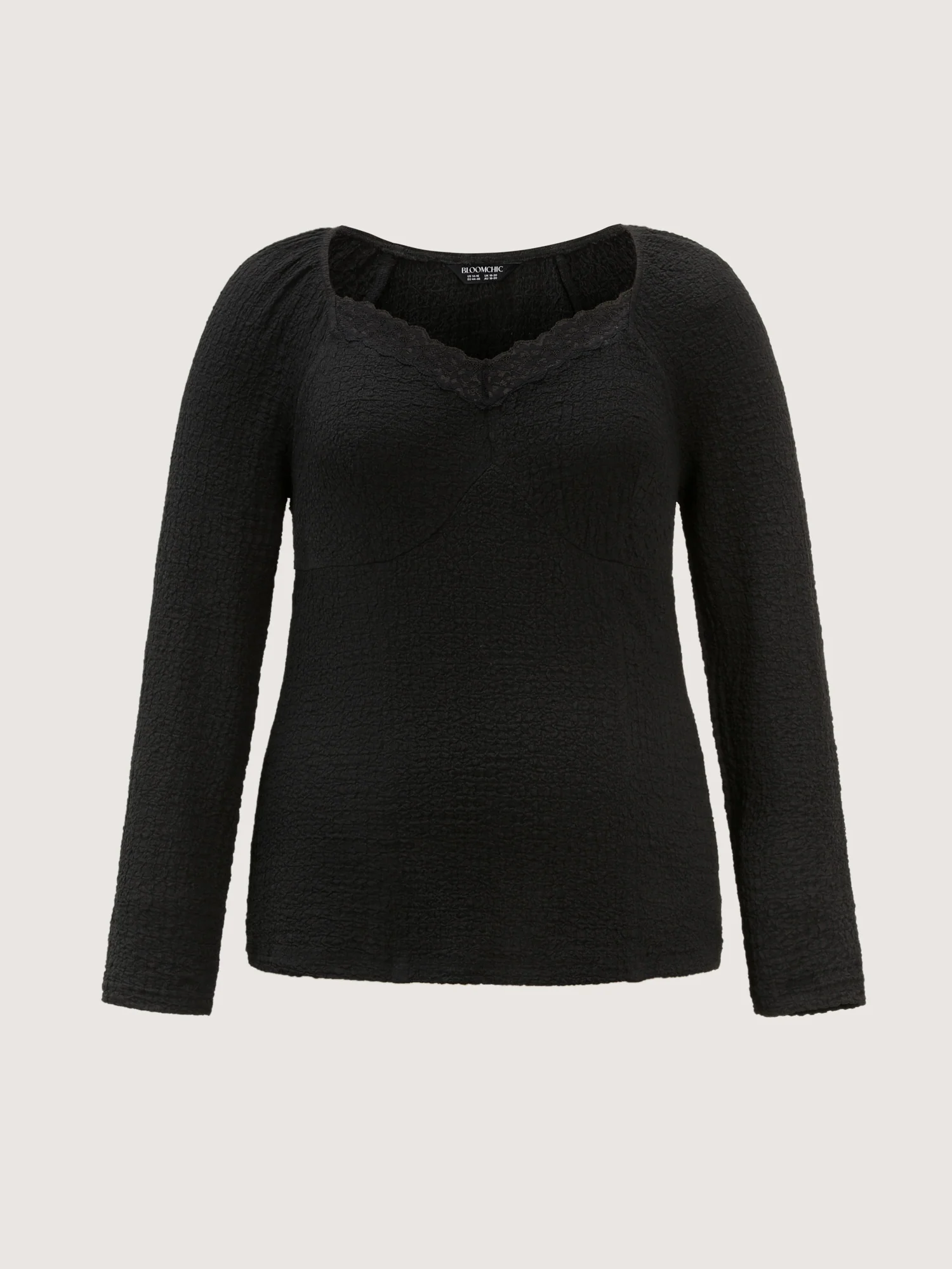 Stretchy Textured Lace Trim Fitted Knit Top - Image 9