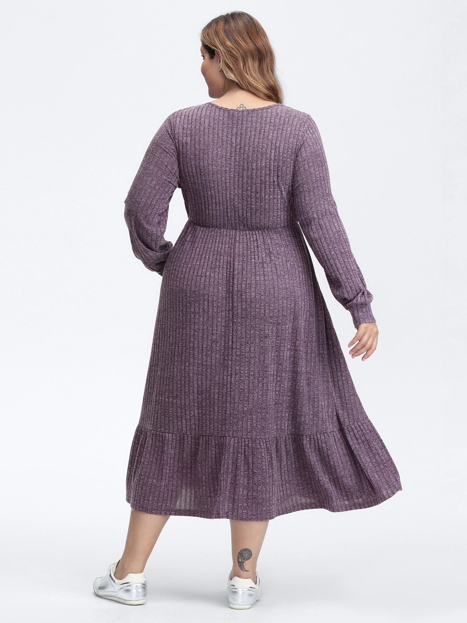 Stretchy Textured Lace Trim Midi Dress - Image 4