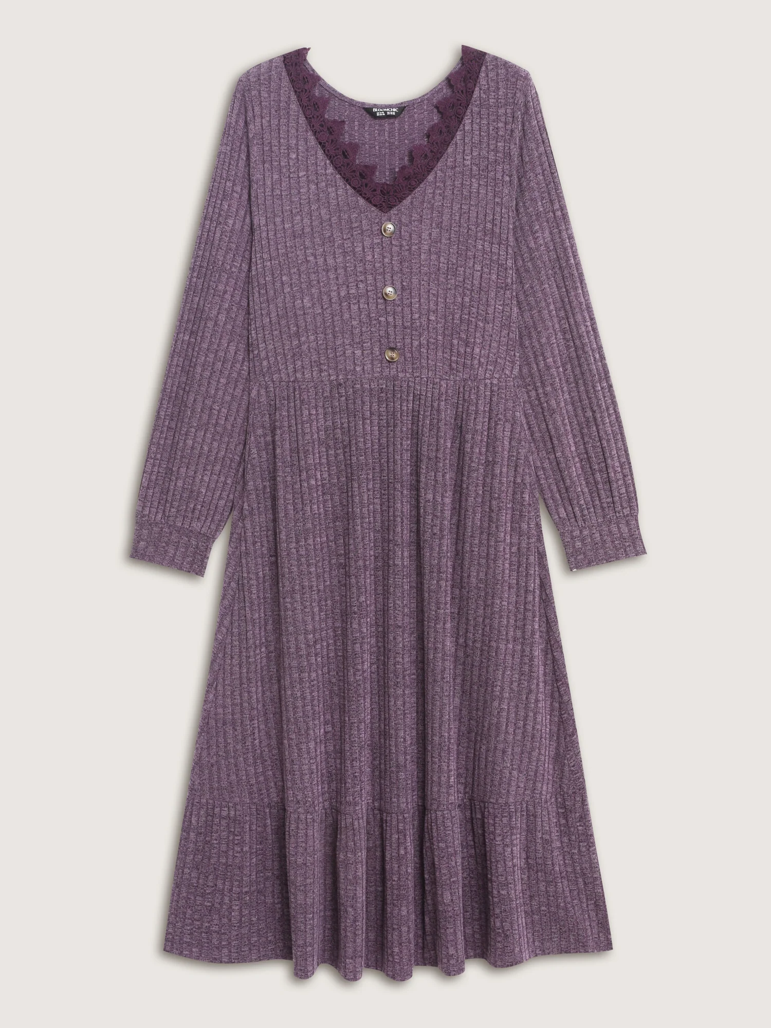 Stretchy Textured Lace Trim Midi Dress - Image 7