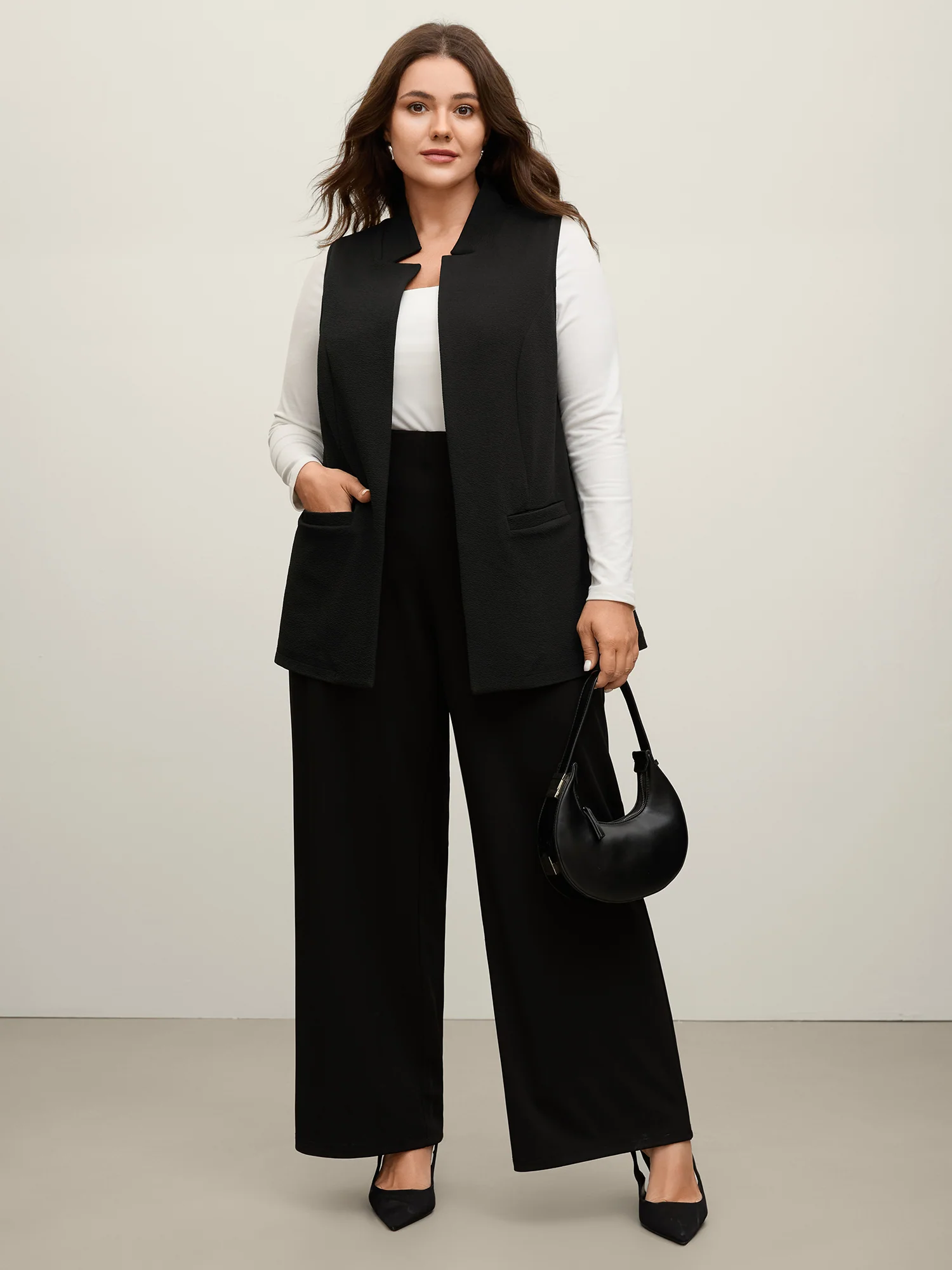 Stretchy Textured Longline Solid Vest - Image 3