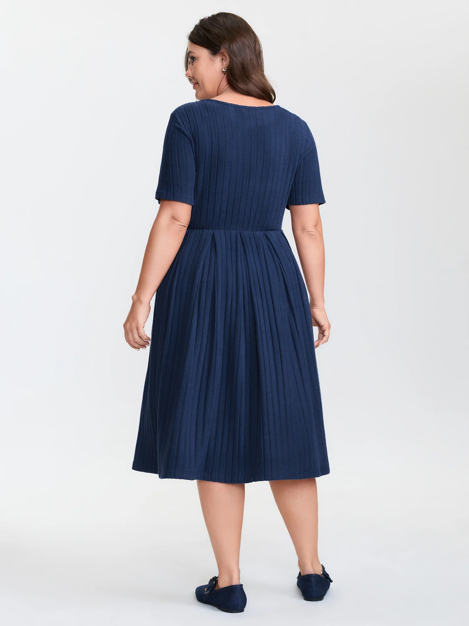 Stretchy Textured Round Neck Mini Dress - Image 4