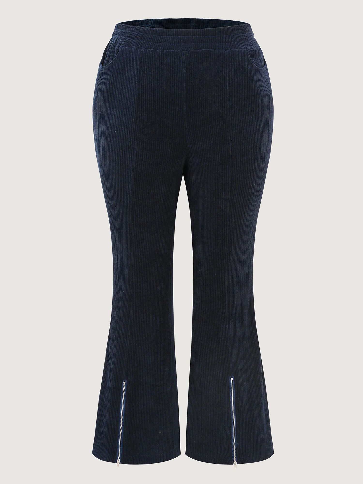 Stretchy Textured Slit Hem Zipper Detail Pants - Image 8