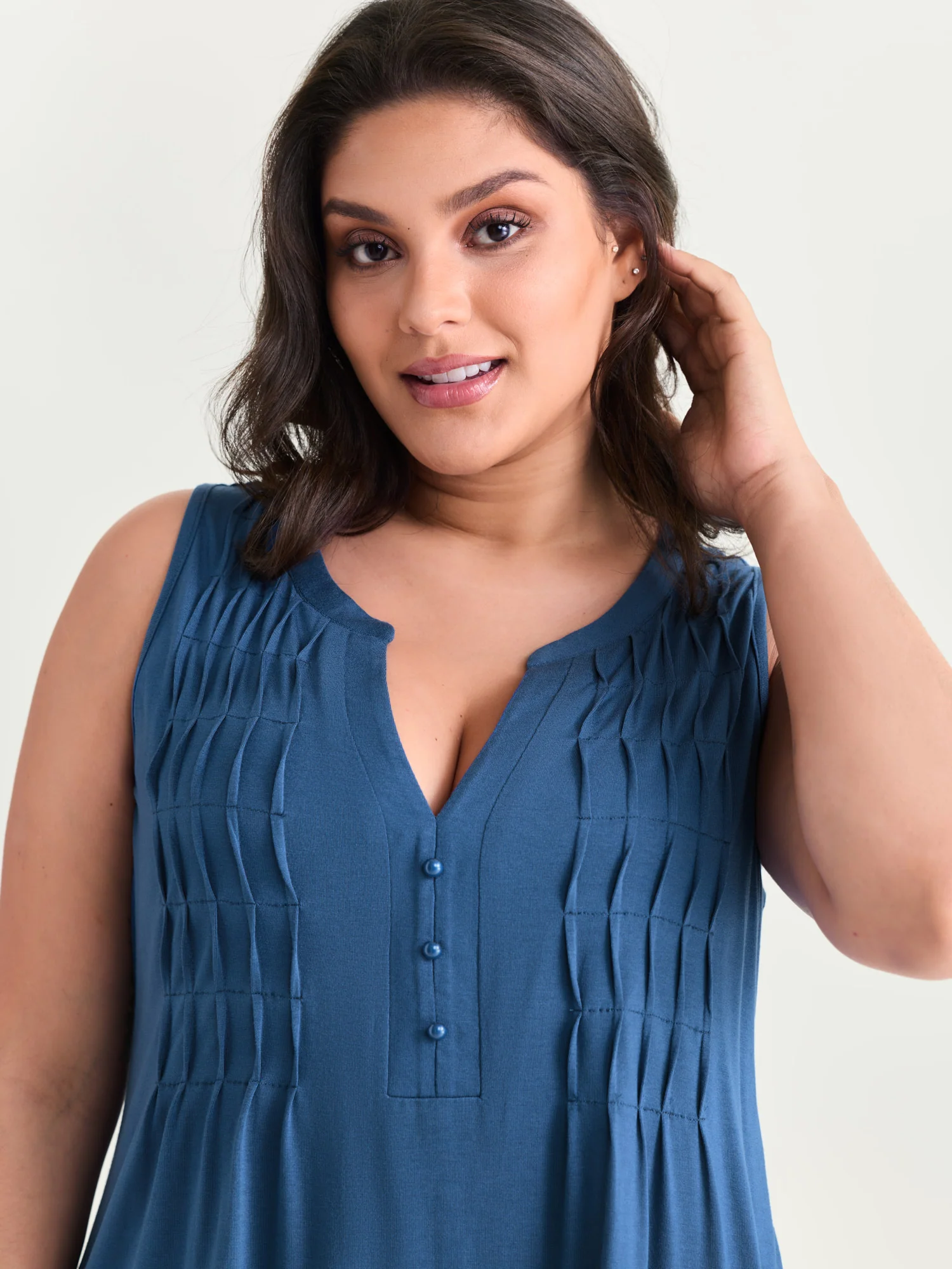 Stretchy Toothpick Pleats Plain Tank Top - Image 2