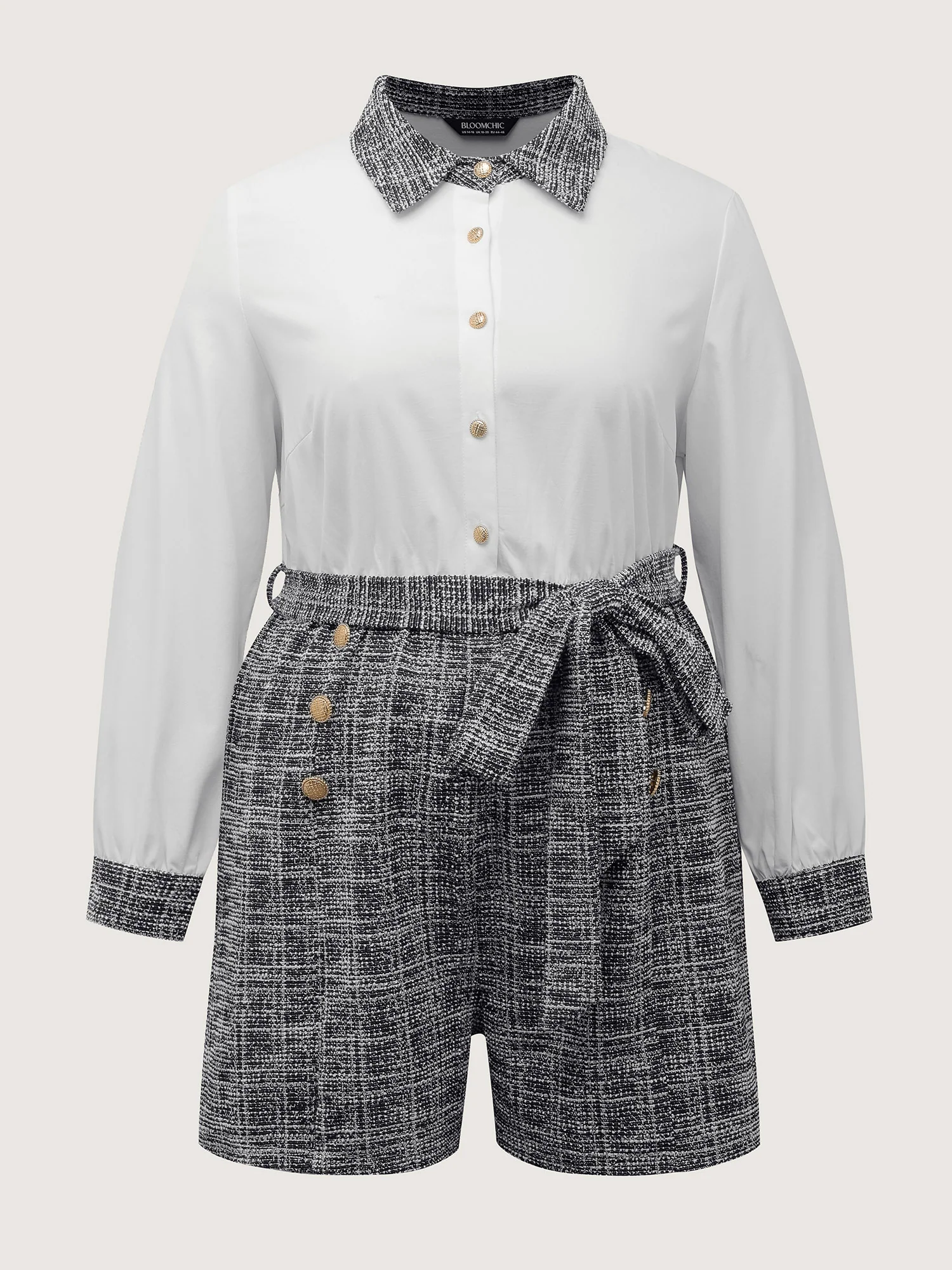 Stretchy Tweed Patch Pocket Romper - Image 7