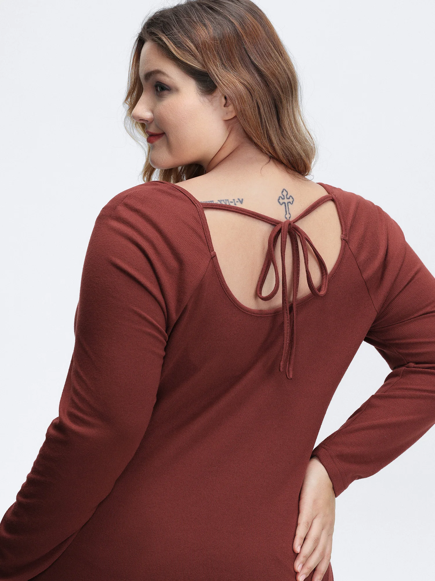 Stretchy Velvety Feel Back Detail T-Shirt - Image 2