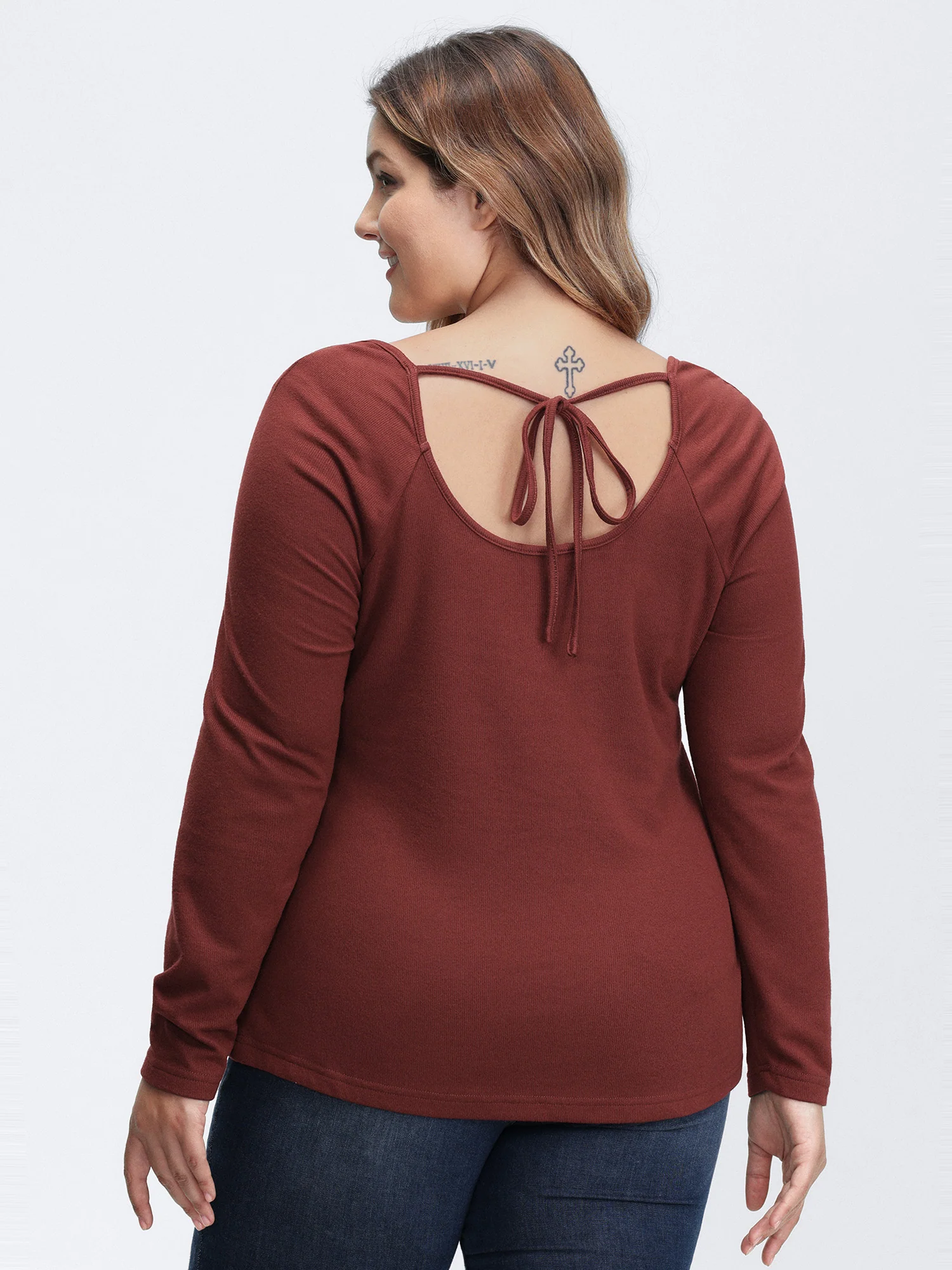Stretchy Velvety Feel Back Detail T-Shirt - Image 4