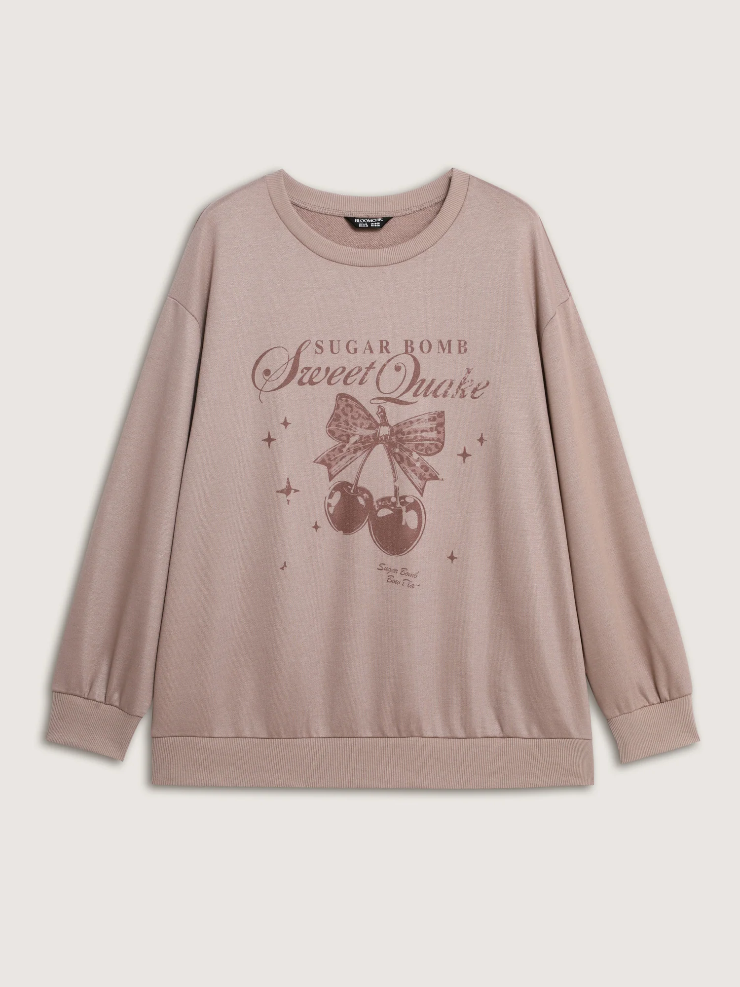 Stretchy Vintage Cherry Print Loose Fit Sweatshirt - Image 5