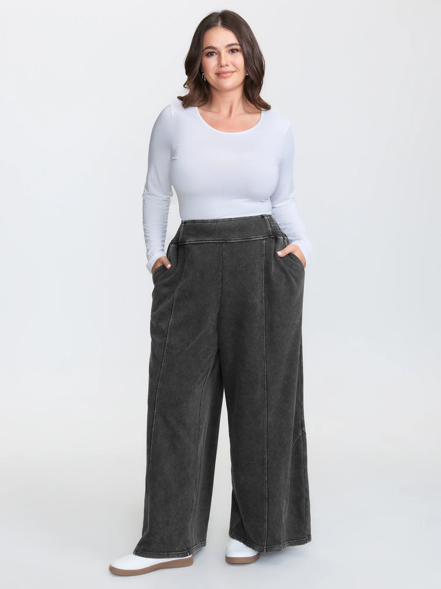 Stretchy Vintage Wash Wide-Leg Pants - Image 2