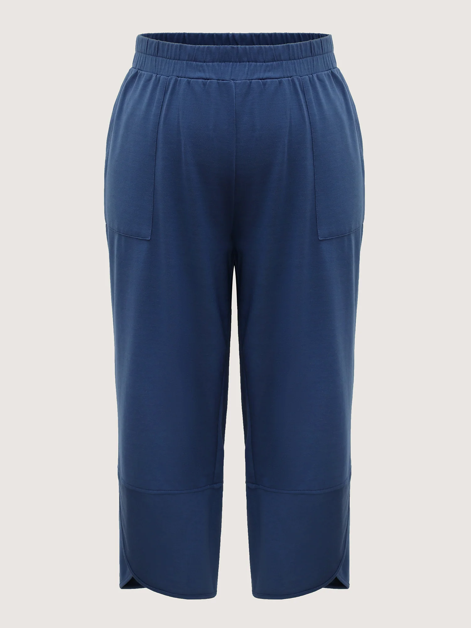 Stretchy Waist Asymmetrical Hem Straight-Leg Pants - Image 7