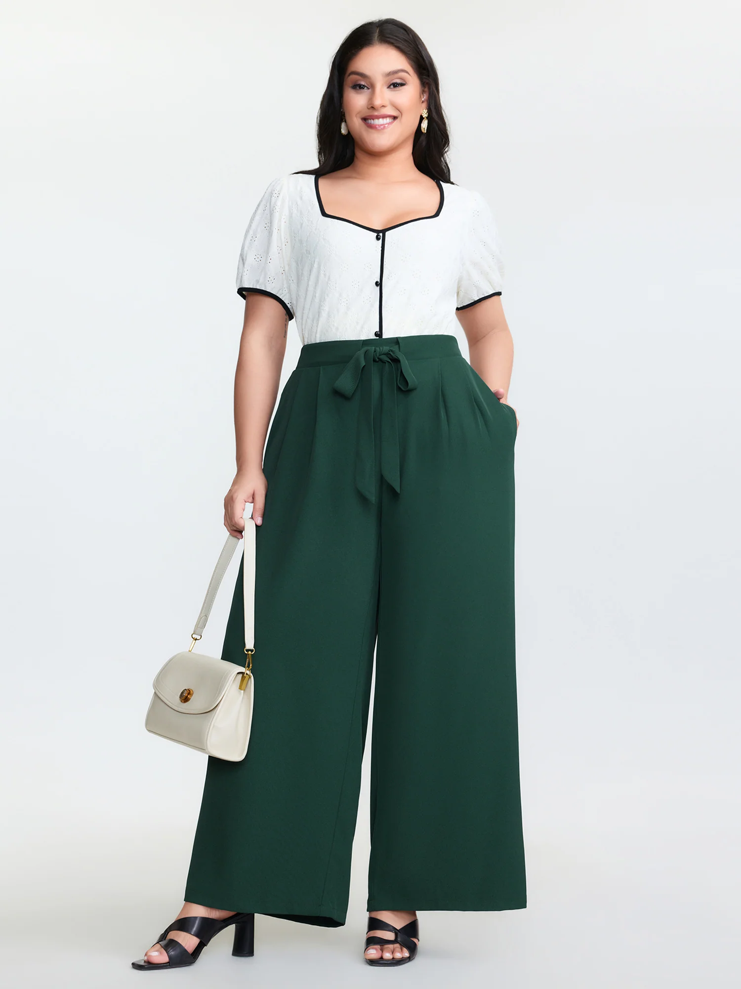 Stretchy Waist Belted Wide-Leg Pants - Image 2