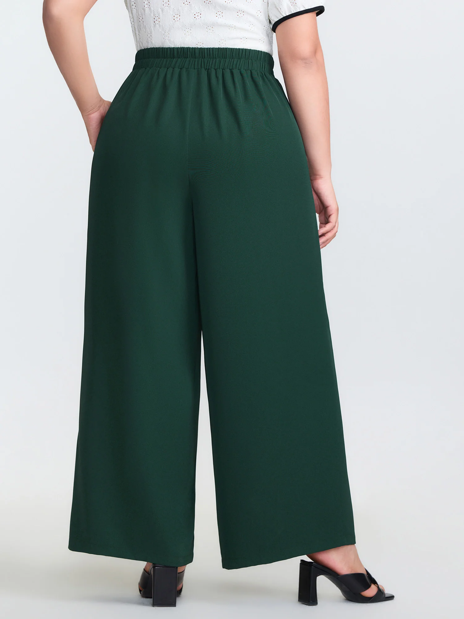 Stretchy Waist Belted Wide-Leg Pants - Image 5