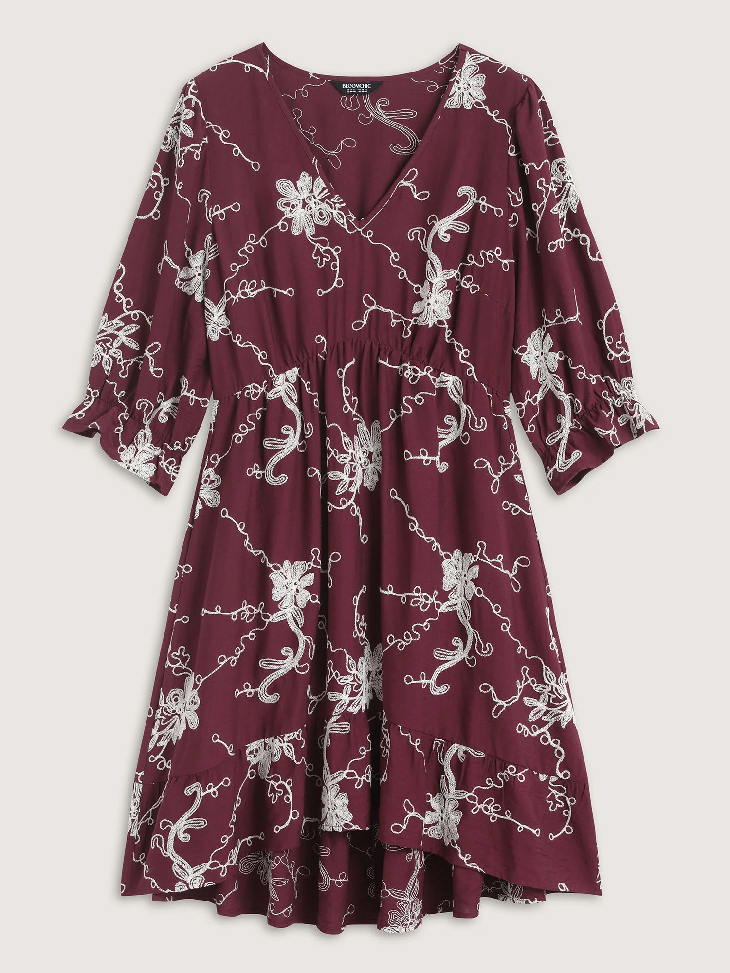 Floral Embroidered Stretchy Waist Midi Dress - Image 7