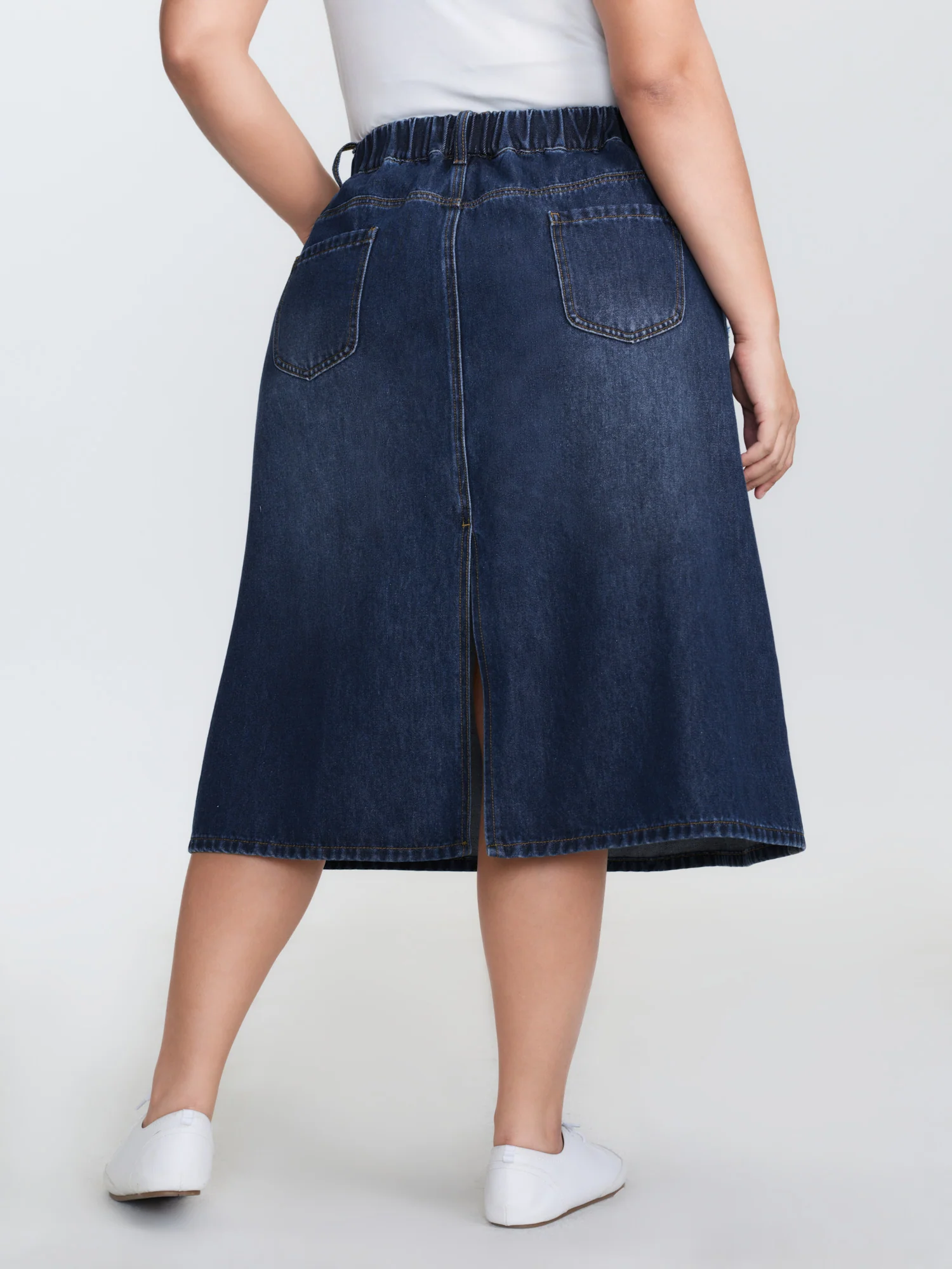 Stretchy Waist Bootcut Maxi Denim Skirt - Image 5