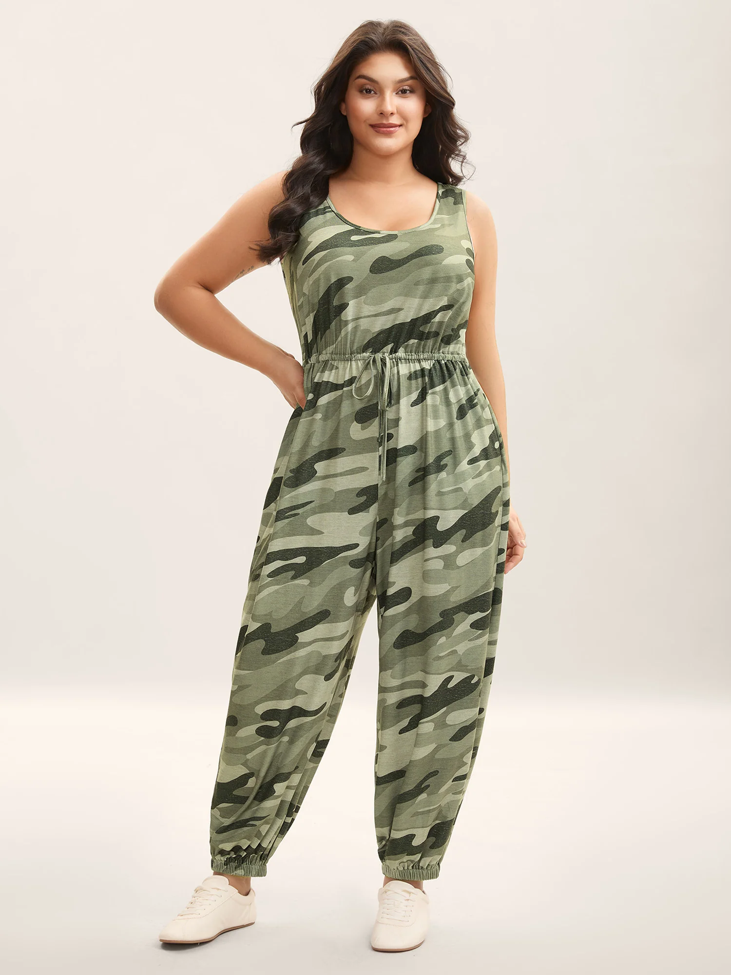 Stretchy Waist Camouflage Print Pockets Jumpsuit - Image 3