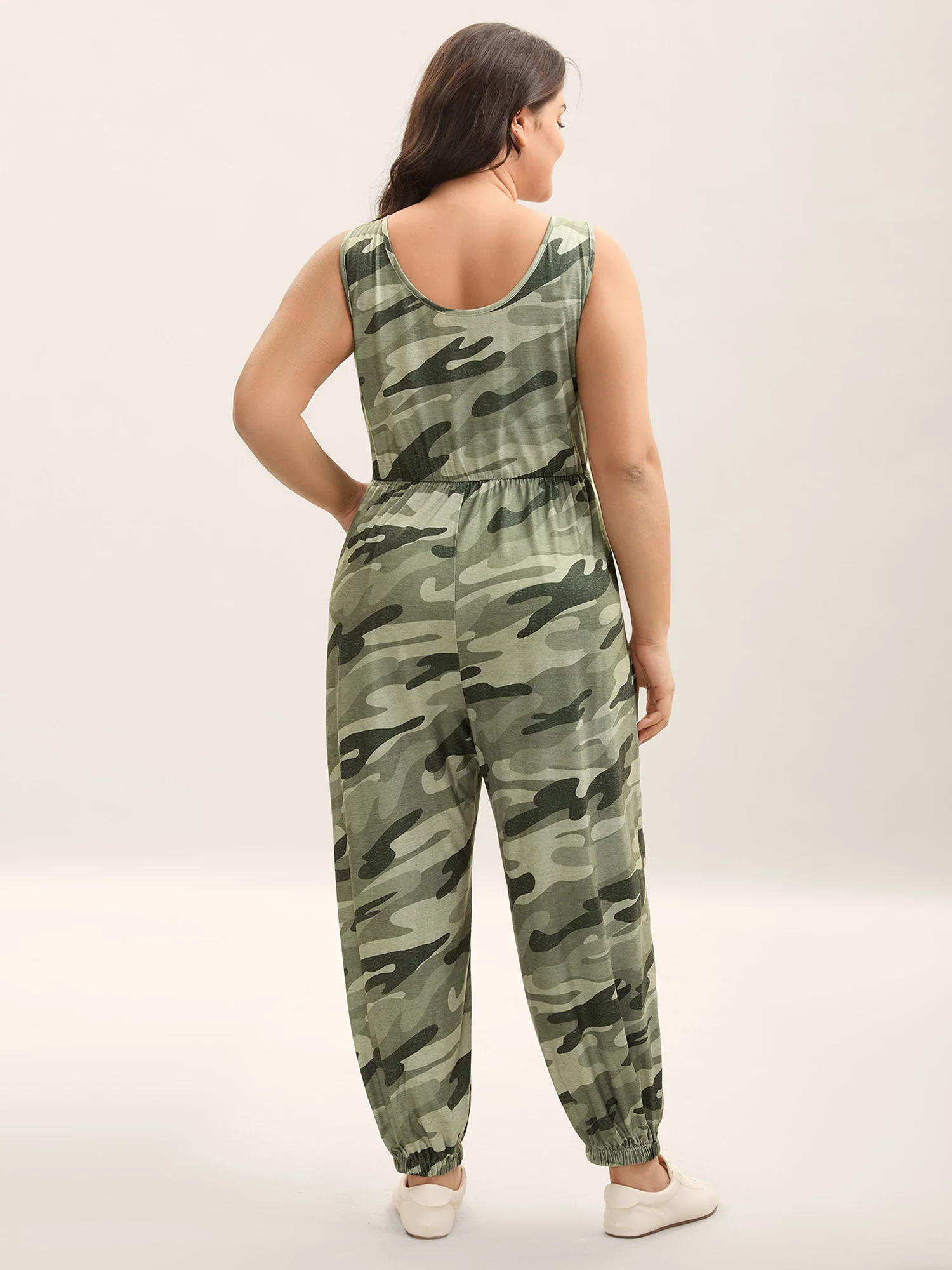 Stretchy Waist Camouflage Print Pockets Jumpsuit - Image 4