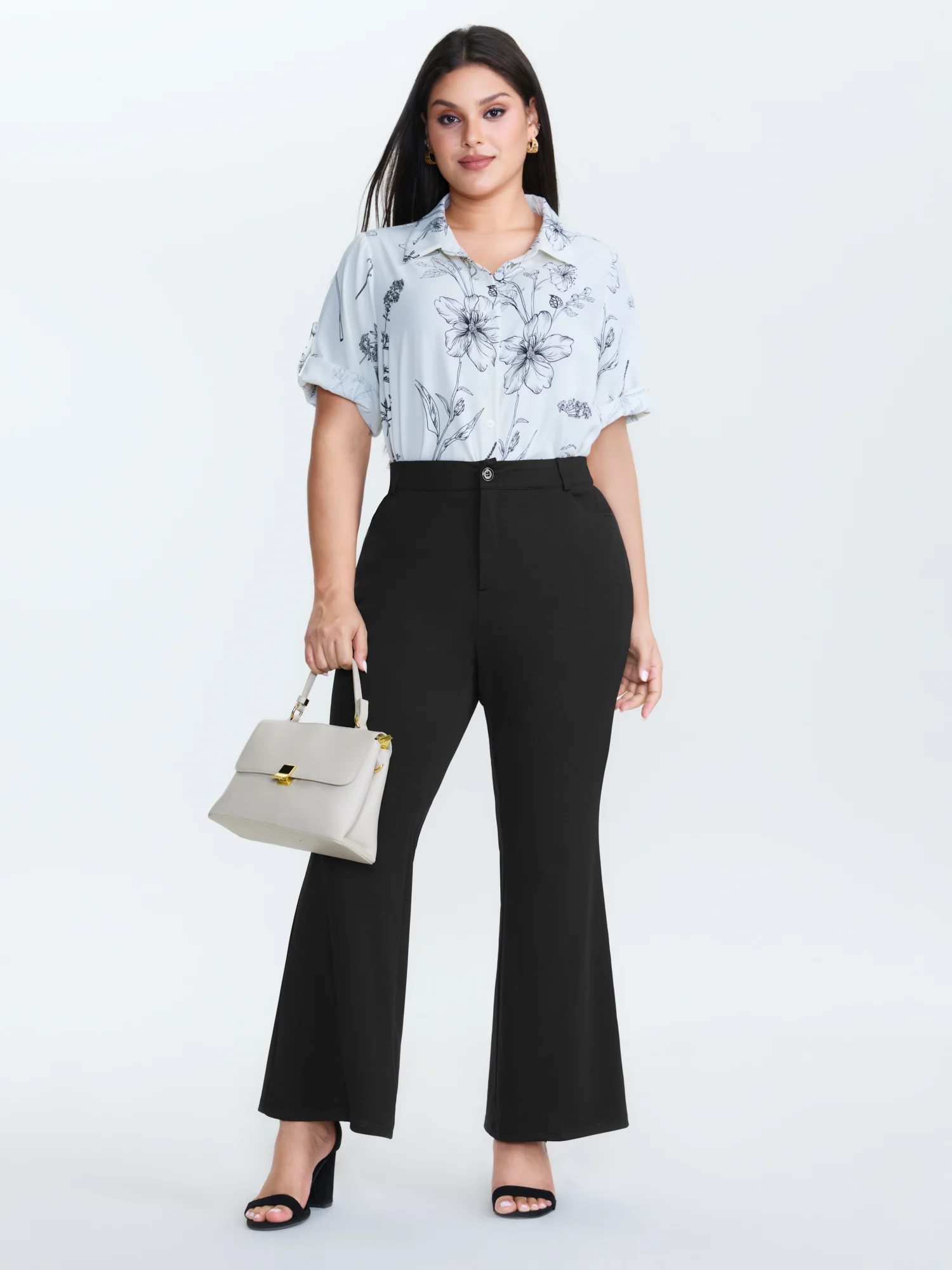 Stretchy Waist Crease Line Flared Pants - Image 2