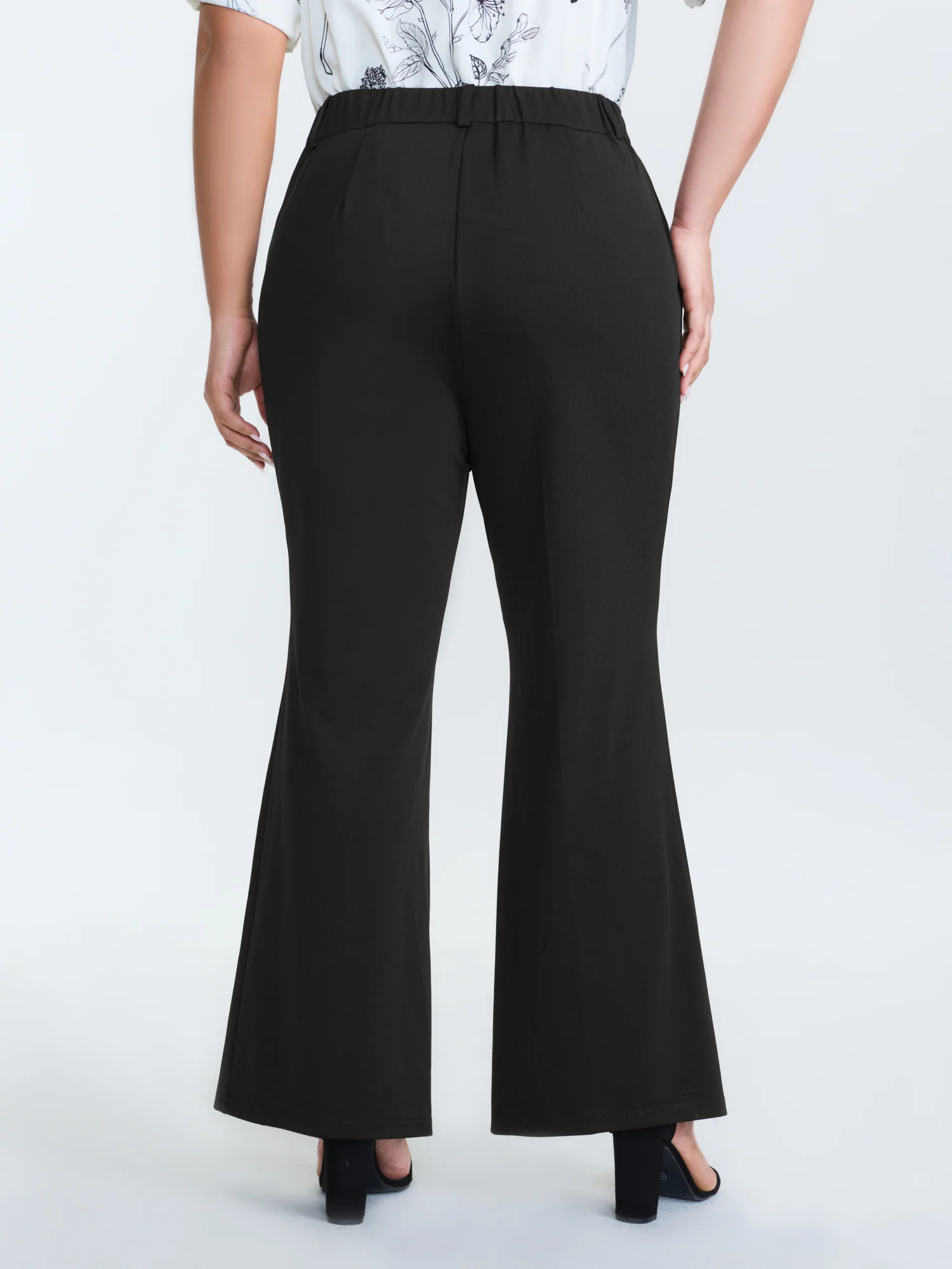 Stretchy Waist Crease Line Flared Pants - Image 5