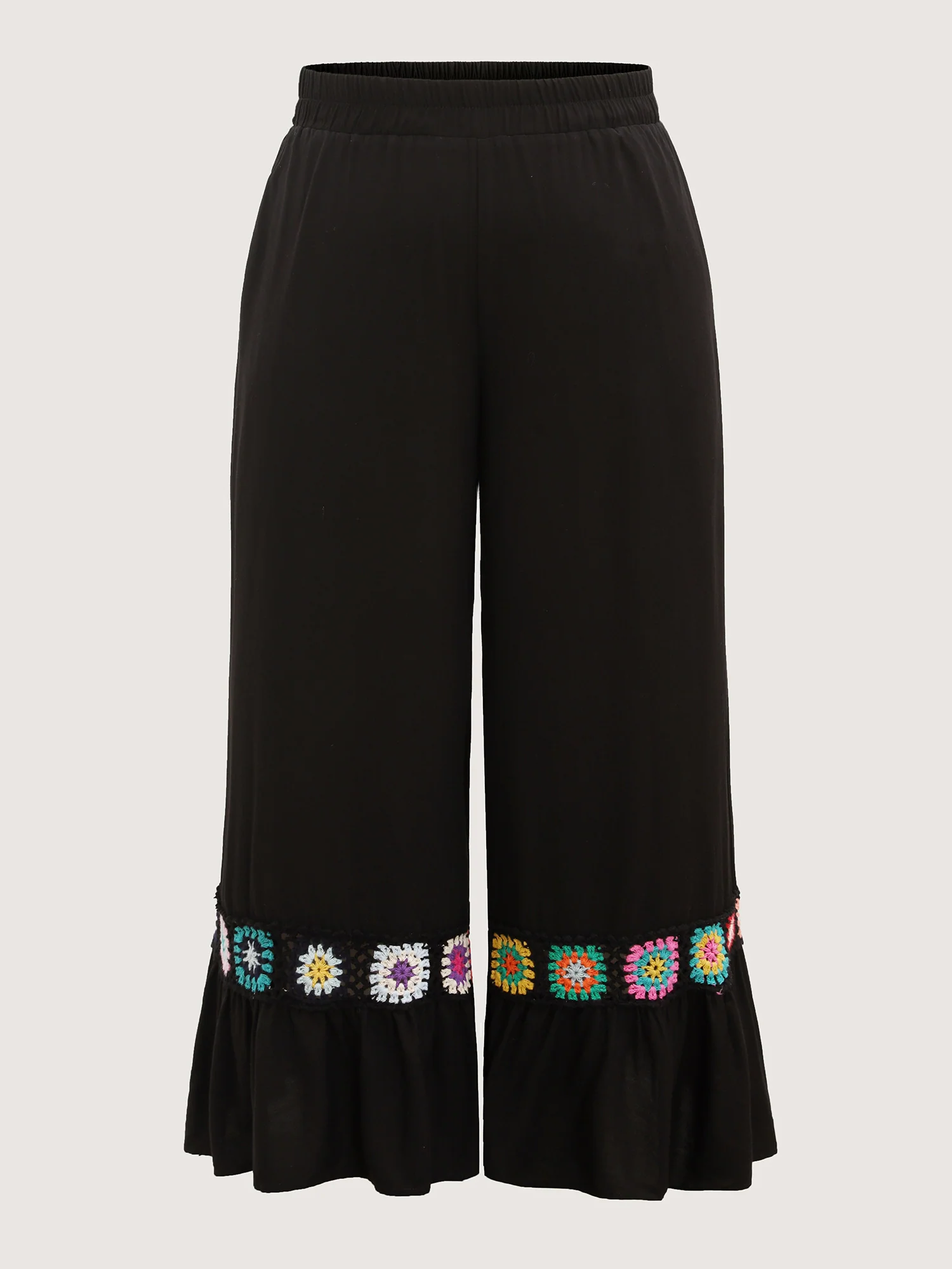 Stretchy Waist Crochet Floral Wide-Leg Pants - Image 8