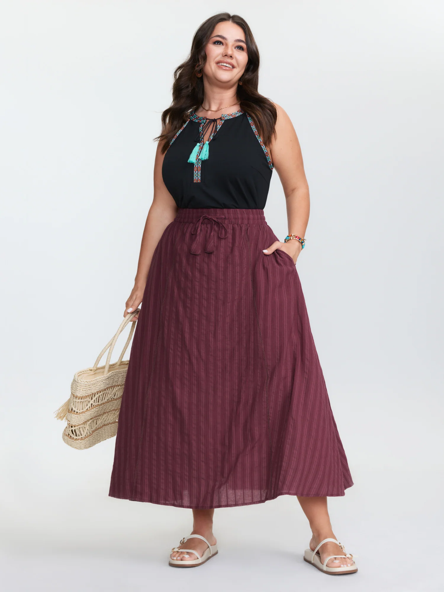 Stretchy Waist Drawstring Maxi Skirt - Image 2