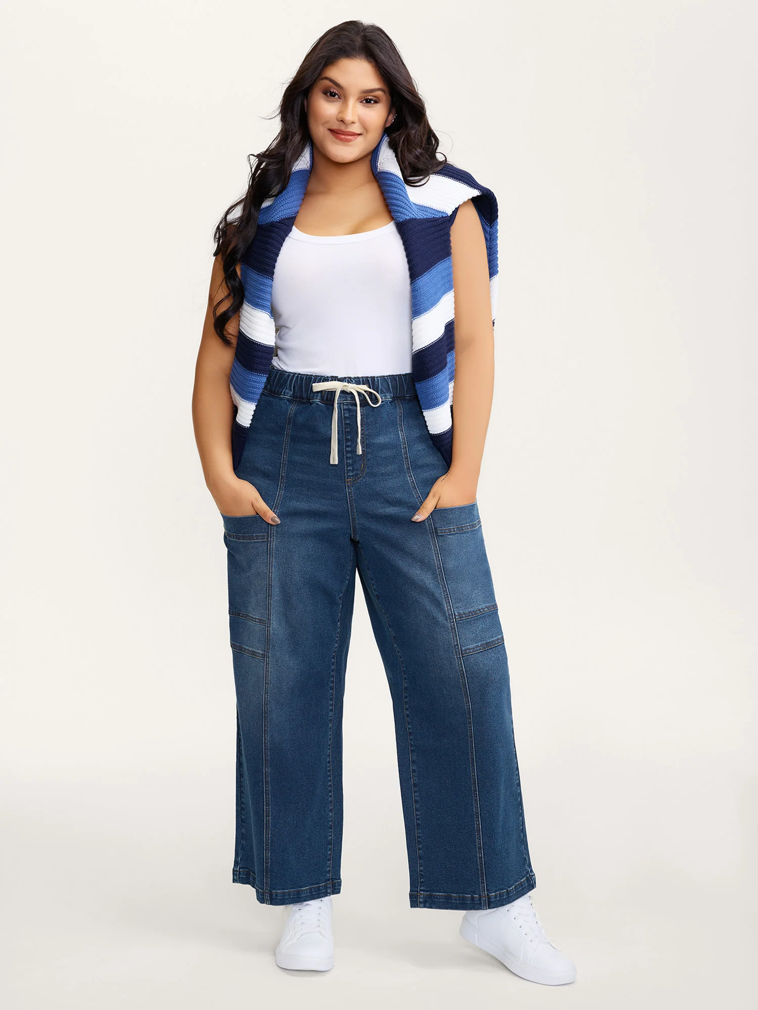 Pull-On Drawstring Straight-Leg Cargo Jeans - Image 2