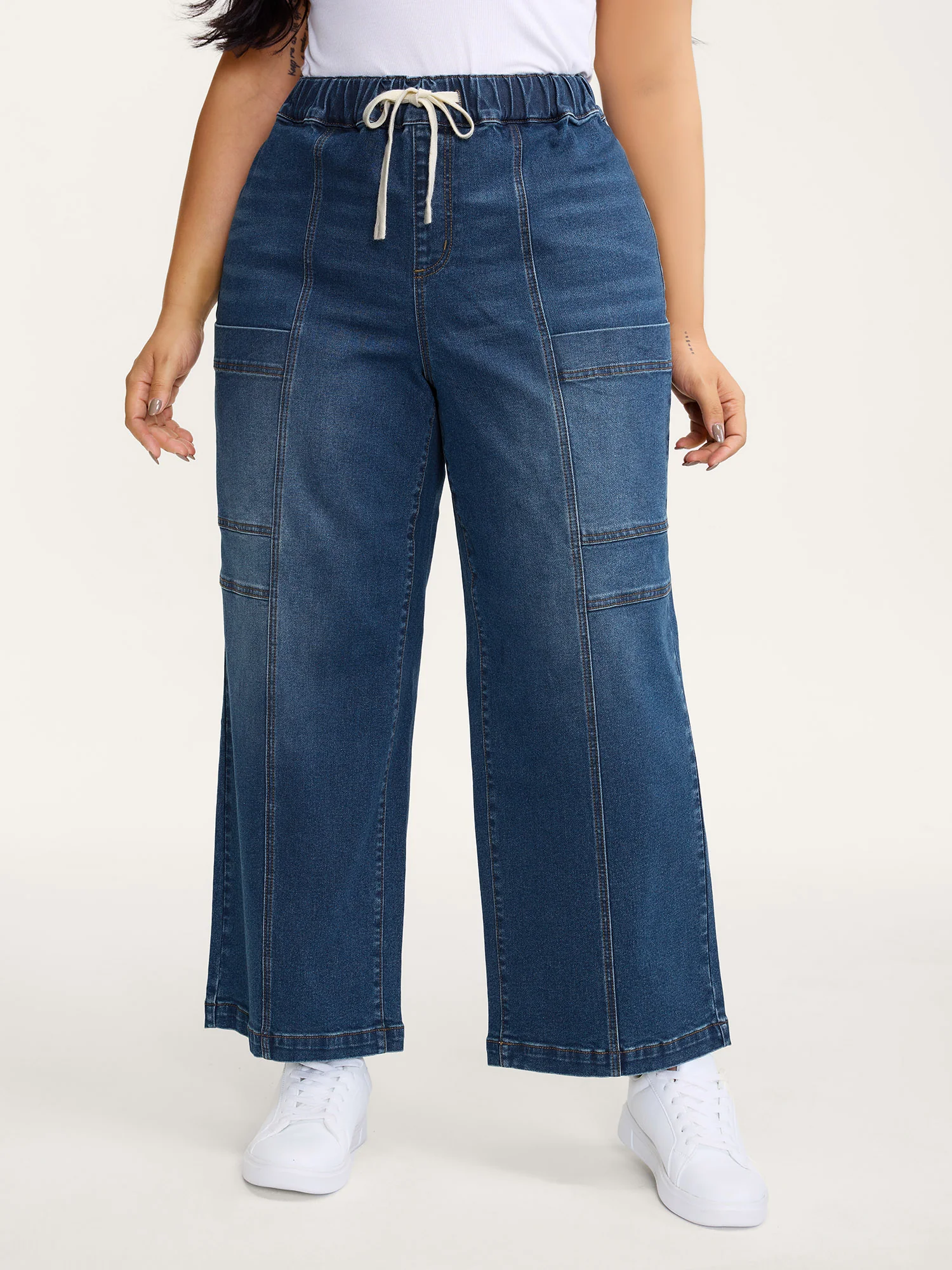 Pull-On Drawstring Straight-Leg Cargo Jeans - Image 3