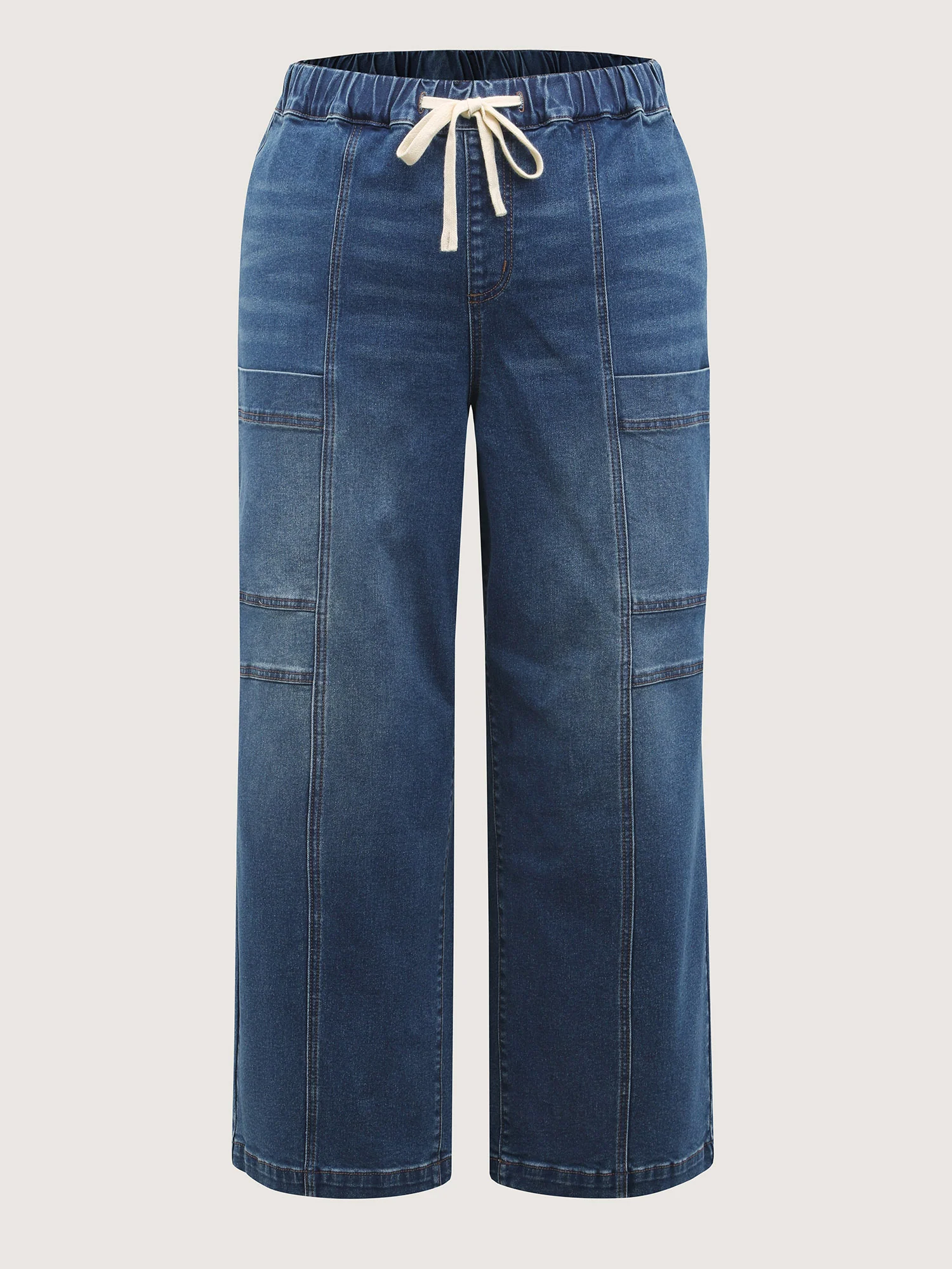 Pull-On Drawstring Straight-Leg Cargo Jeans - Image 9