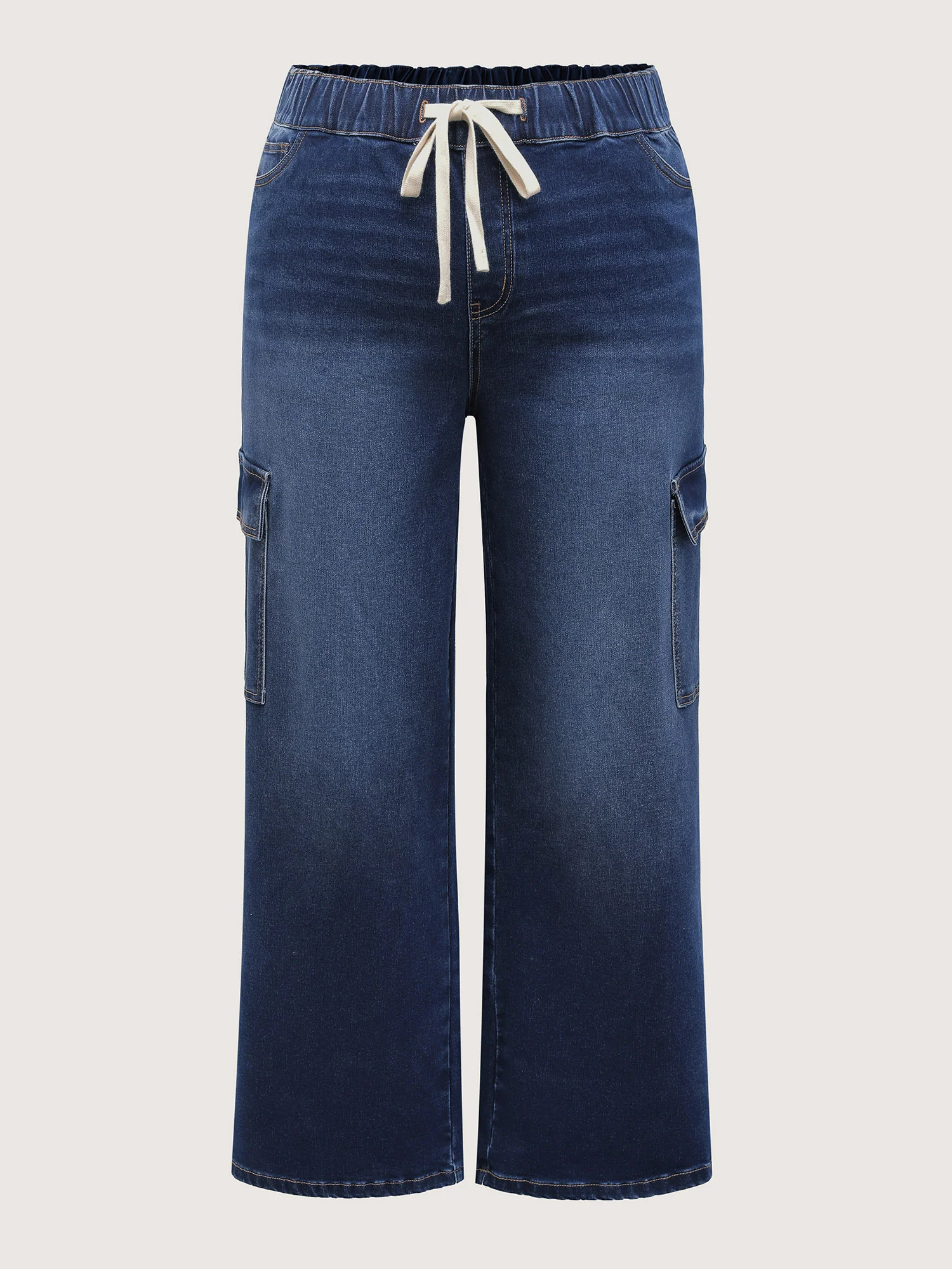 Stretchy Waist Drawstring Wide-Leg Jeans - Image 10