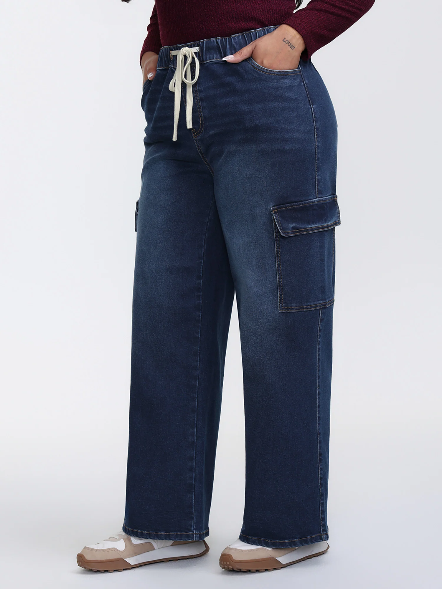 Stretchy Waist Drawstring Wide-Leg Jeans - Image 3