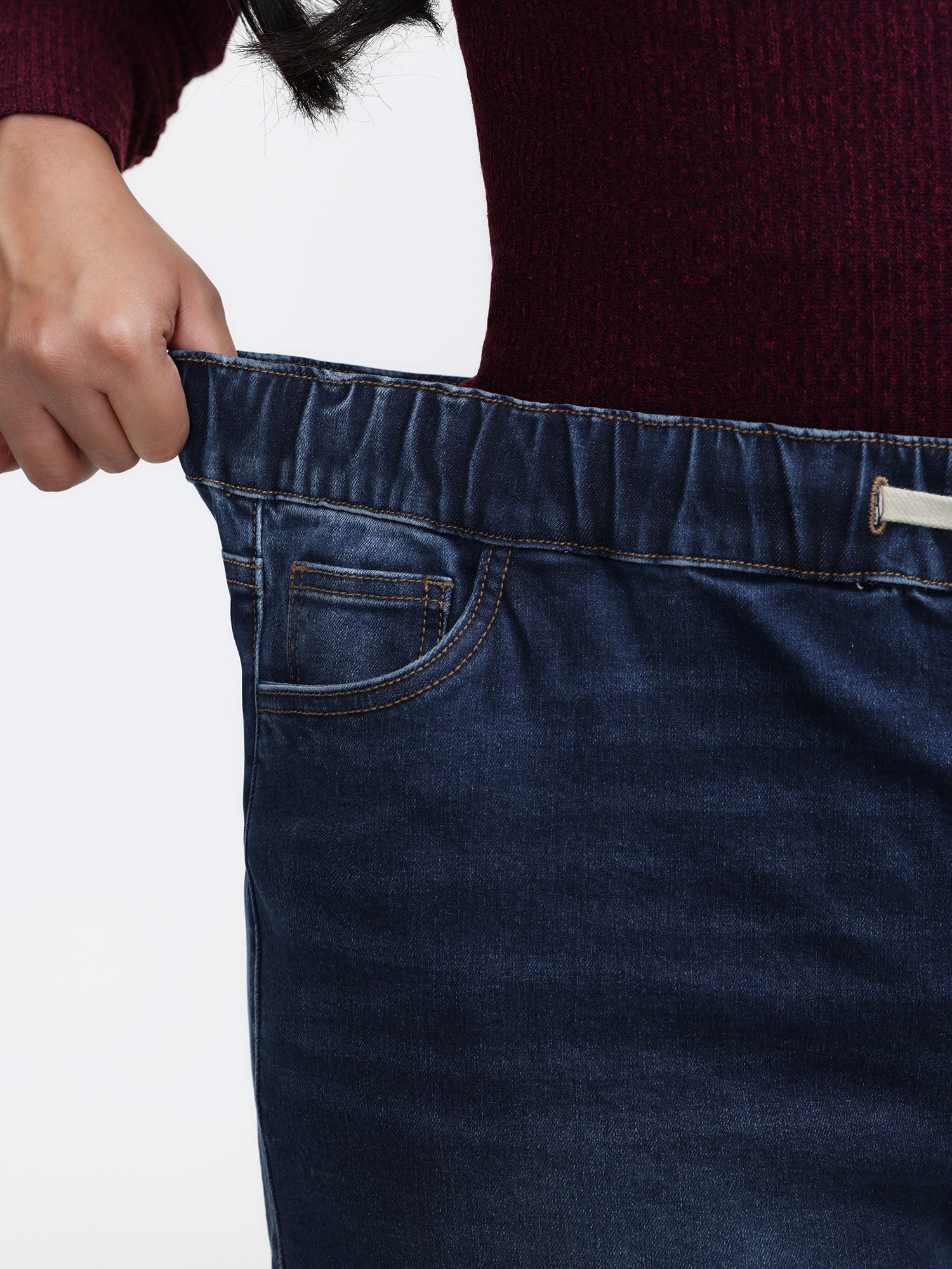 Stretchy Waist Drawstring Wide-Leg Jeans - Image 6
