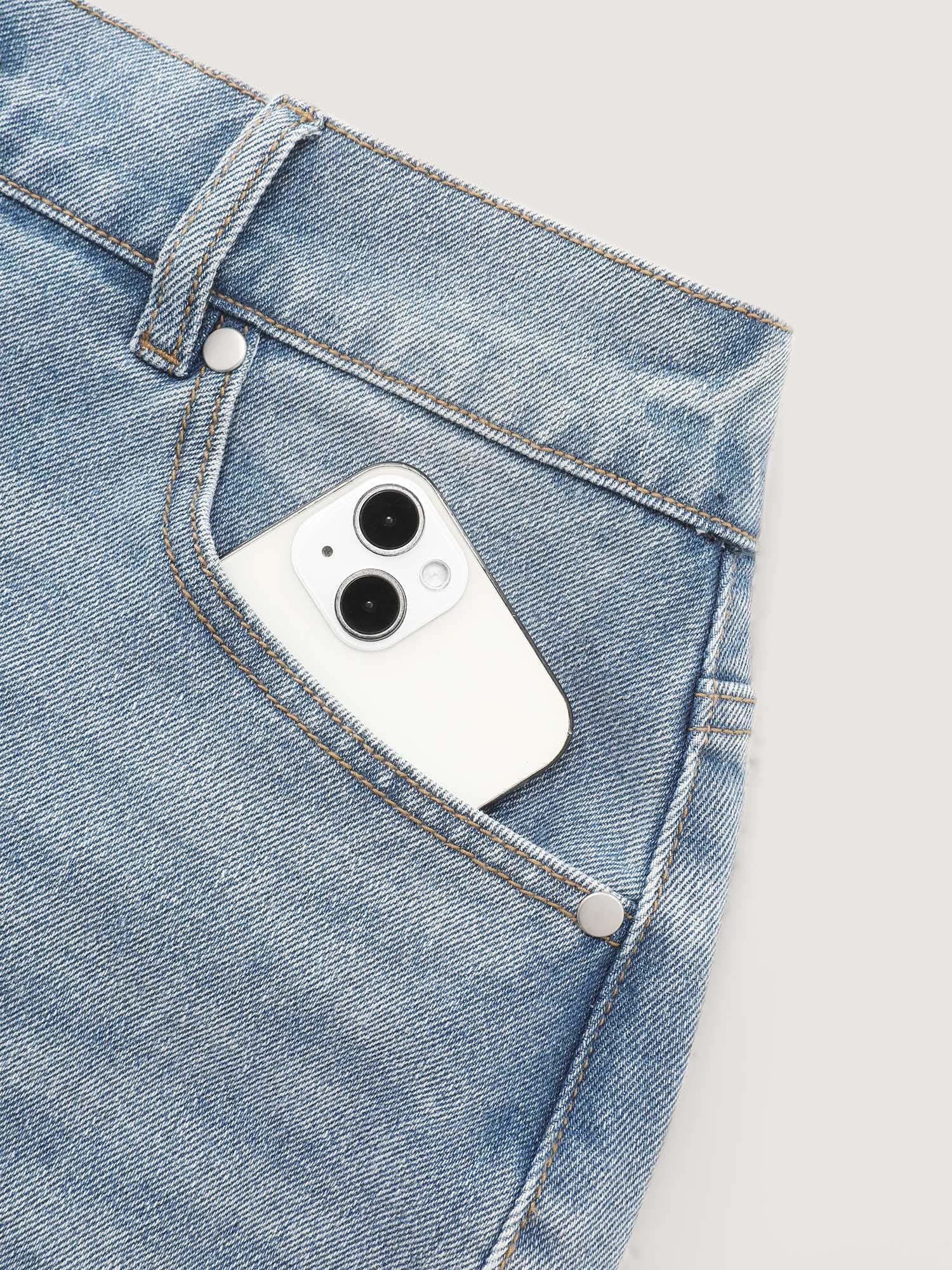 Stretchy Waist Faded Bermuda Denim Shorts - Image 7