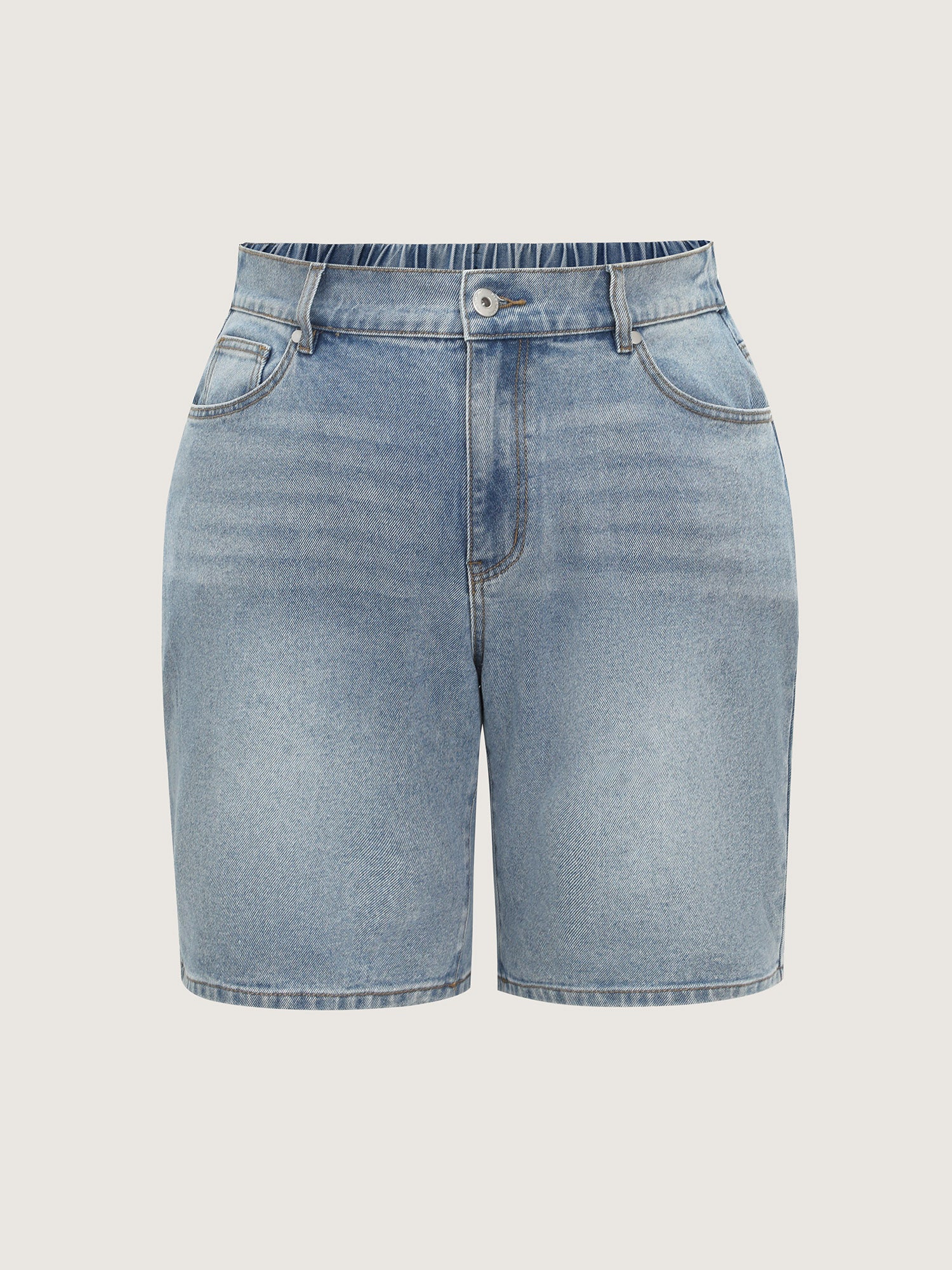Stretchy Waist Faded Bermuda Denim Shorts - Image 8