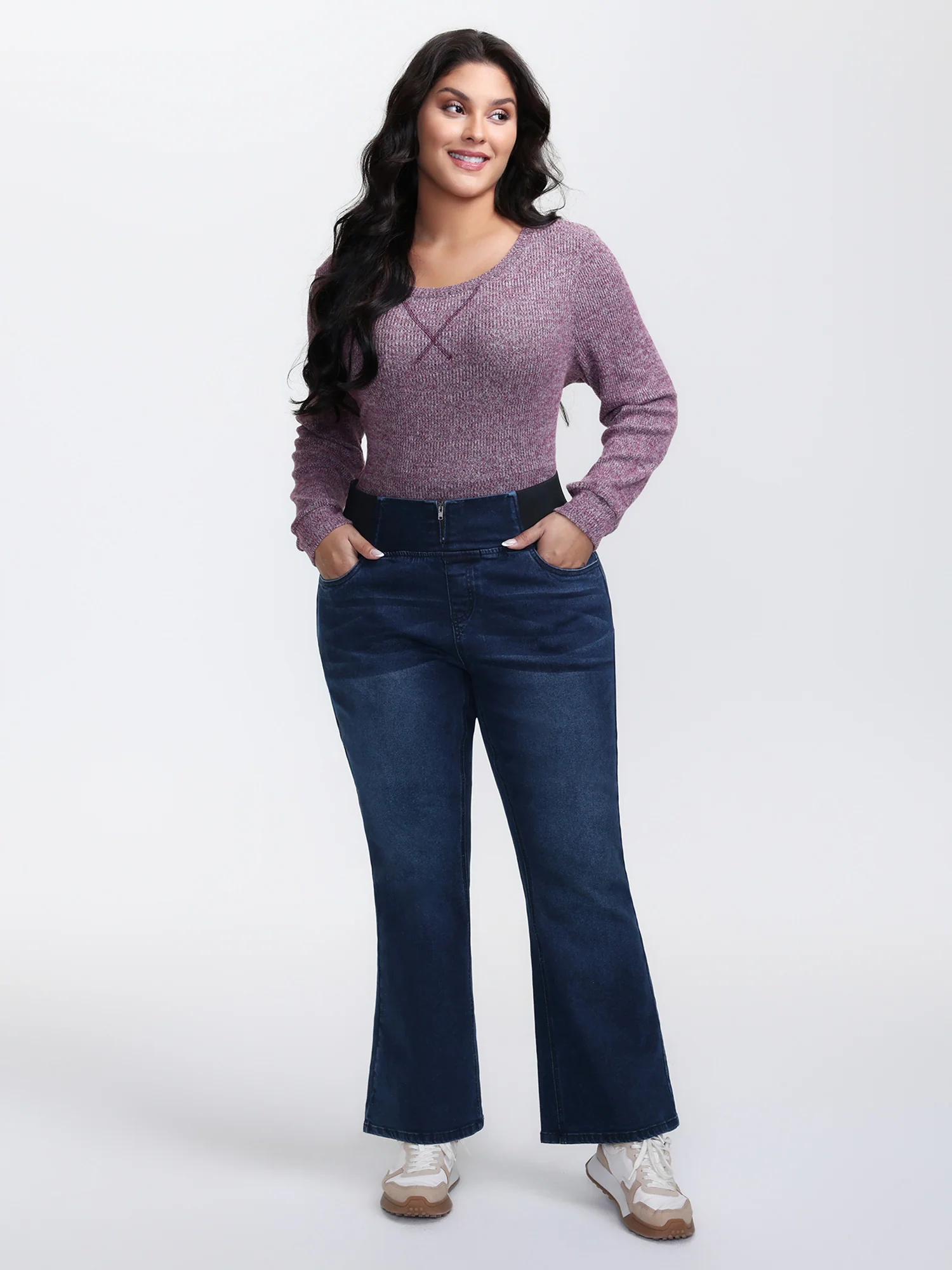 Stretchy Waist Flared Hem Jeans - Image 2