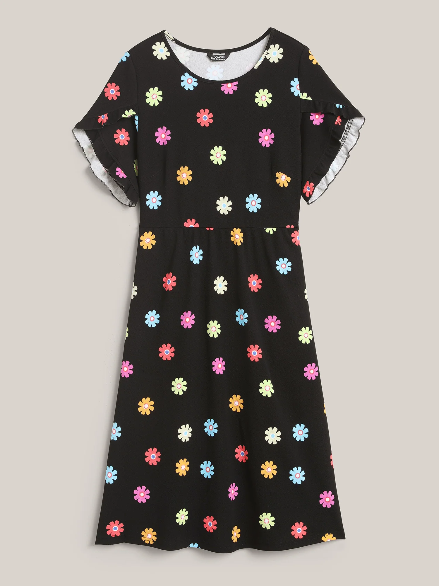 Stretchy-Waist Floral Print Pockets Midi Dress - Image 7