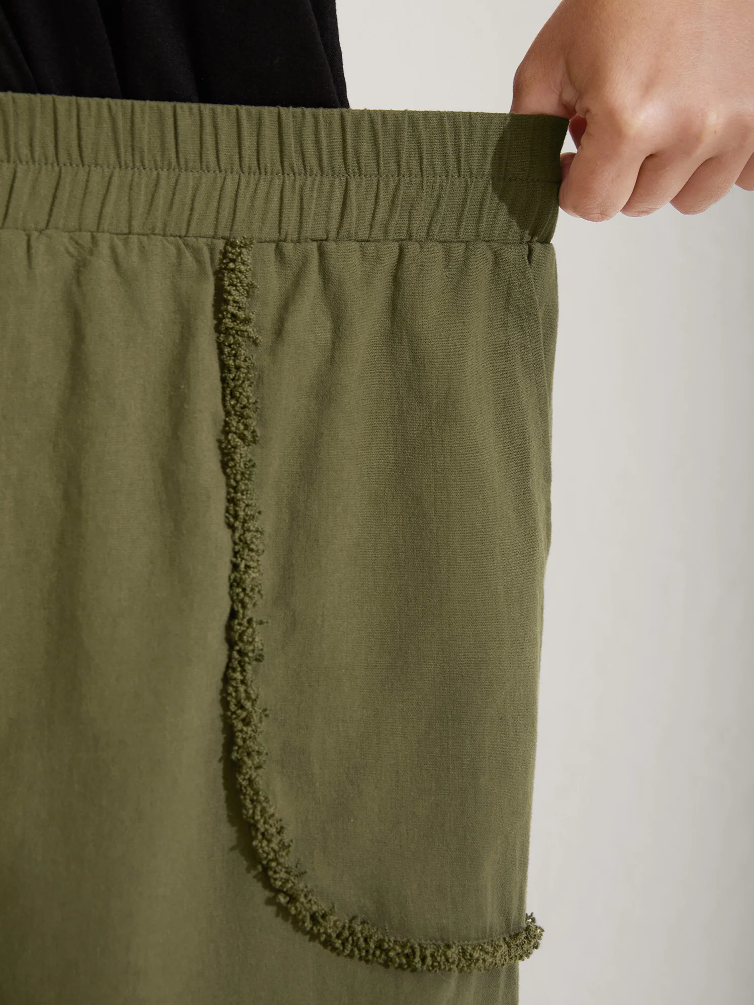 Cotton Stretchy Waist Frayed Hem Wide-Leg Pants - Image 3