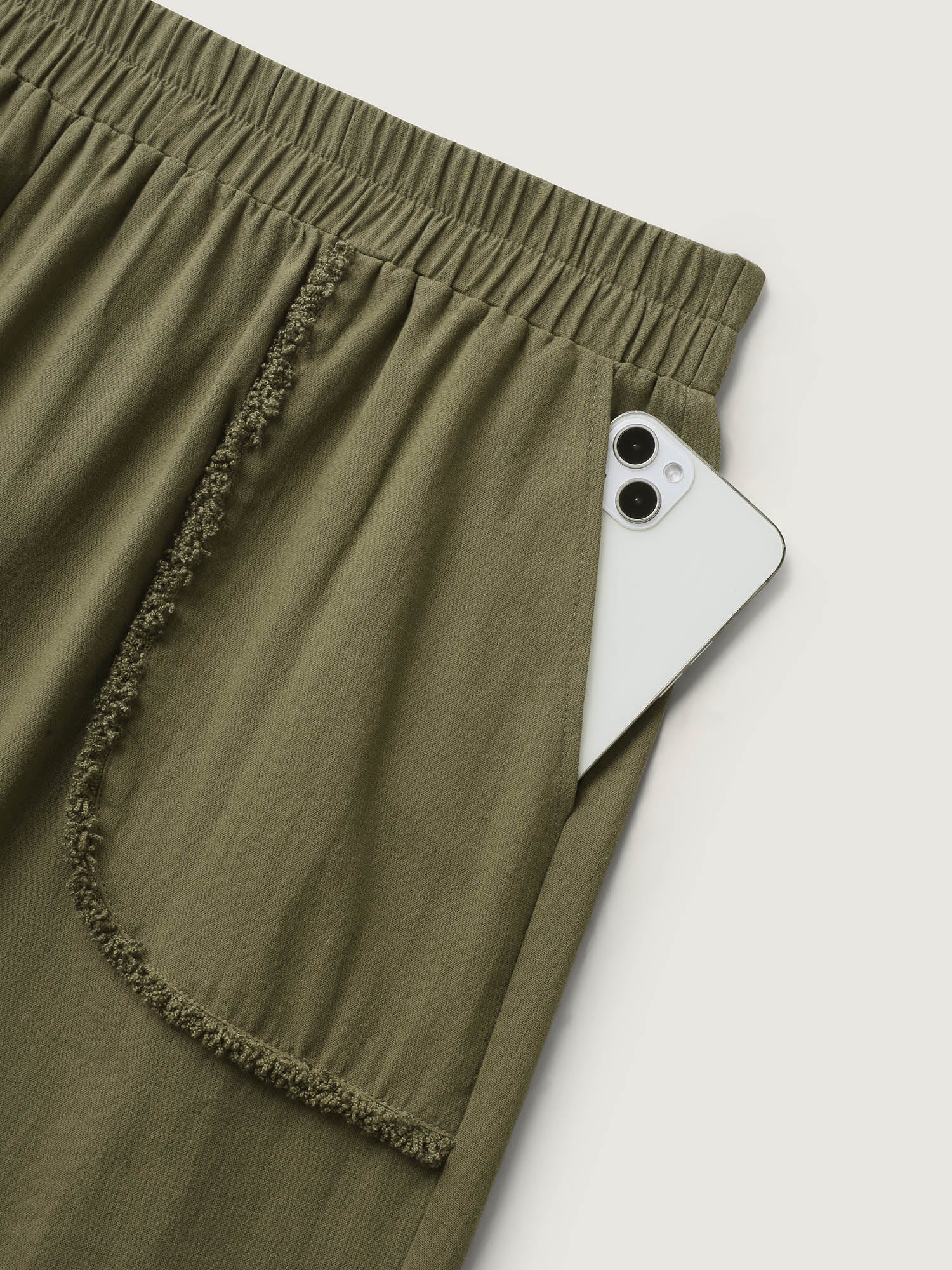 Cotton Stretchy Waist Frayed Hem Wide-Leg Pants - Image 6