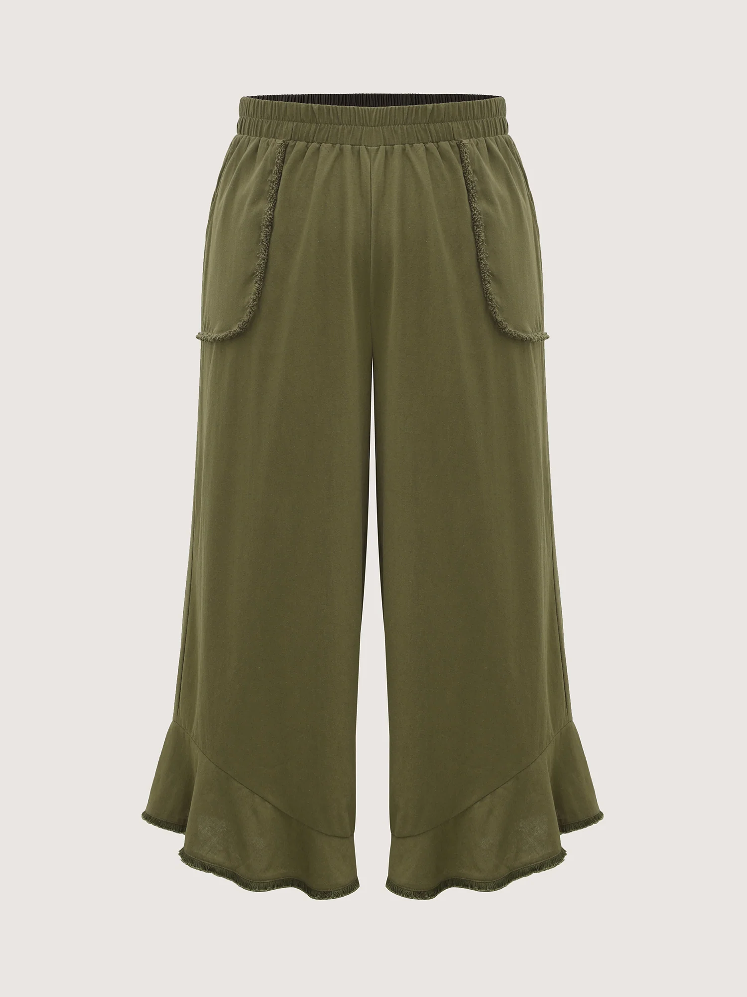 Cotton Stretchy Waist Frayed Hem Wide-Leg Pants - Image 7
