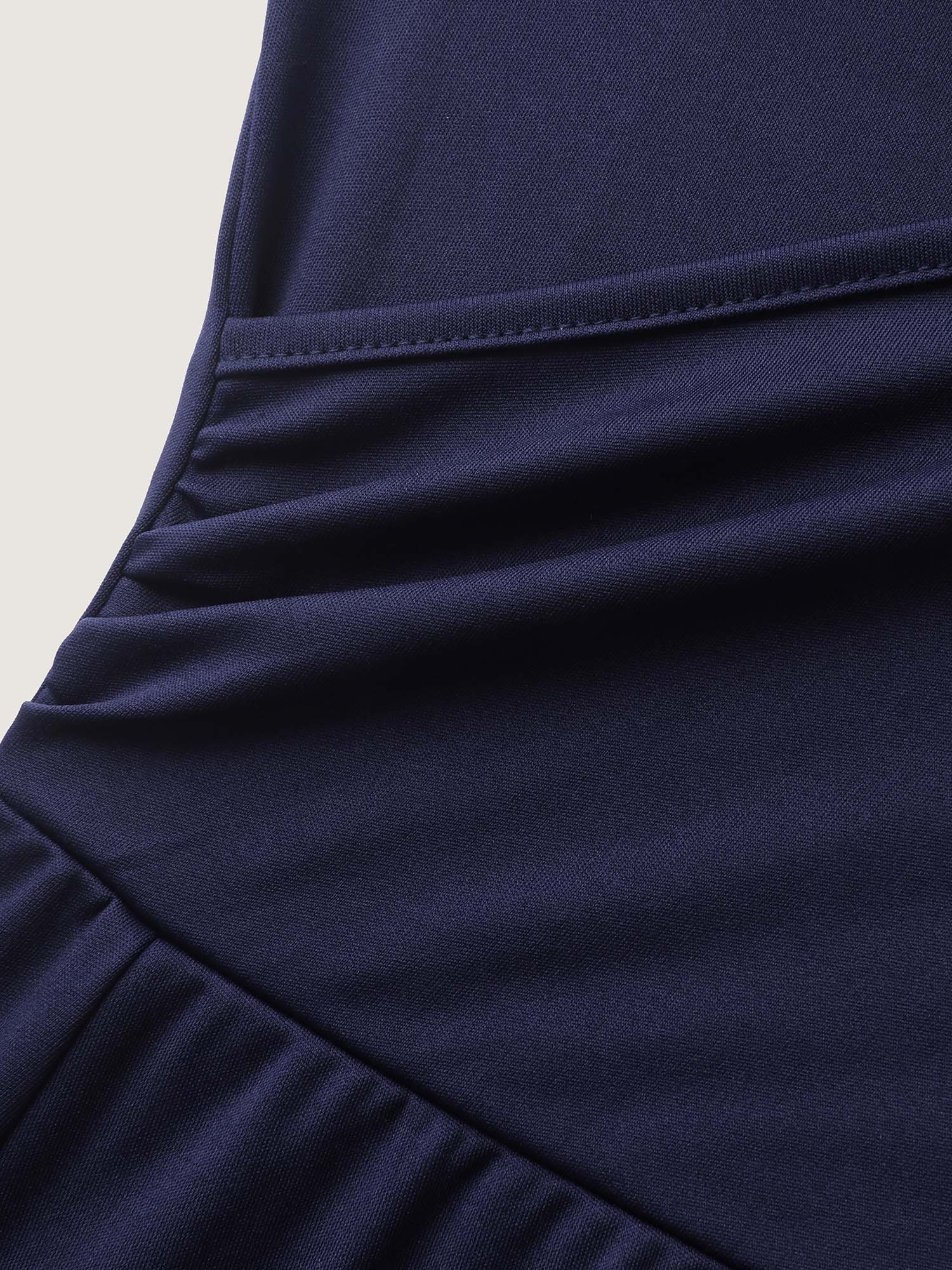 Stretchy Waist Overlap Pockets Midi Dress - Image 5