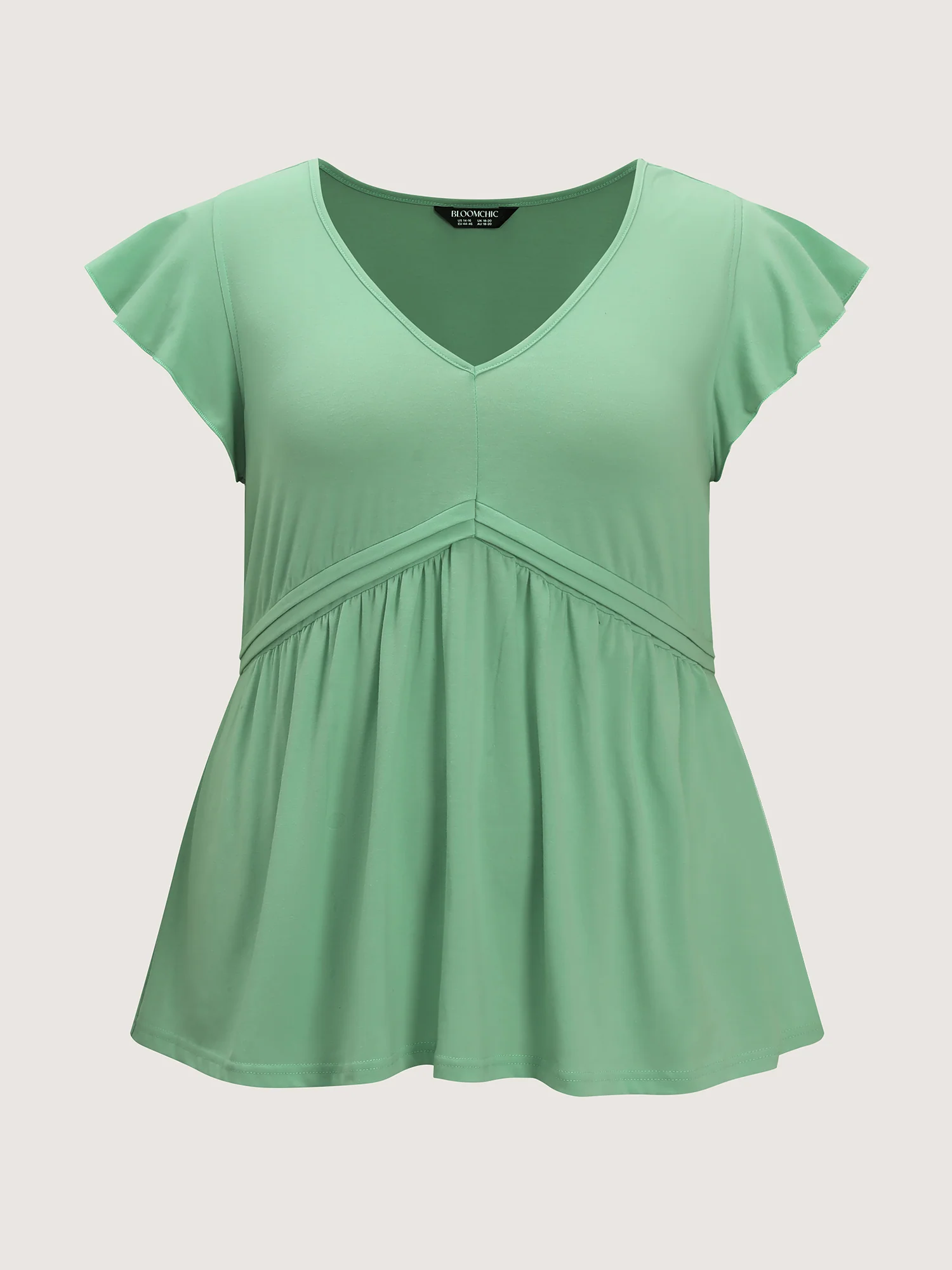 Stretchy Waist Pleated Flutter Sleeve T-Shirt - Image 7
