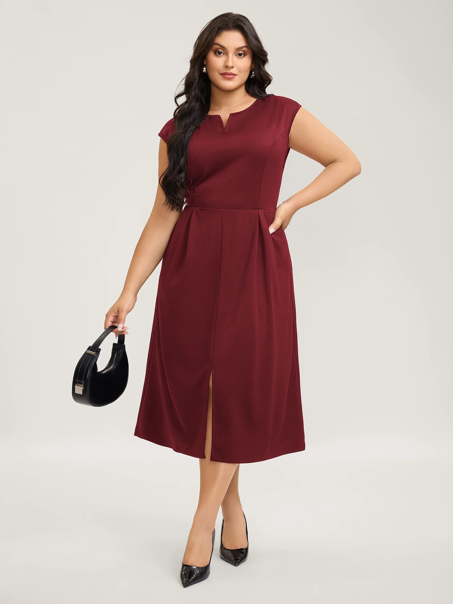 Stretchy Waist Pleated Midi Dress - Image 11