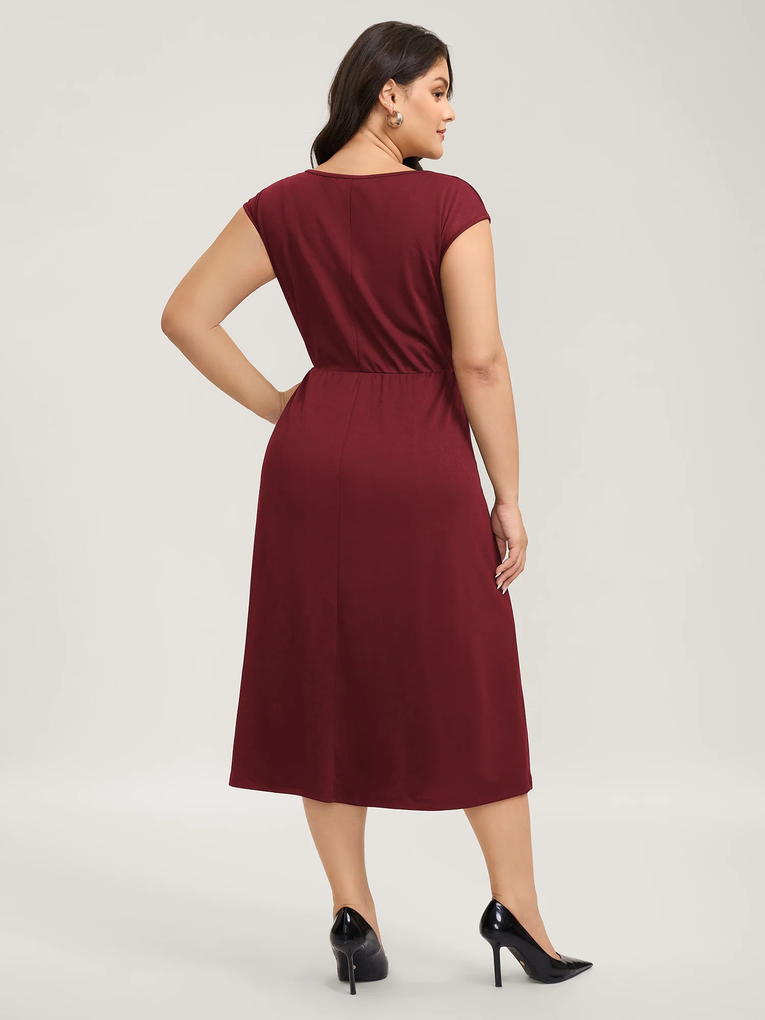 Stretchy Waist Pleated Midi Dress - Image 13
