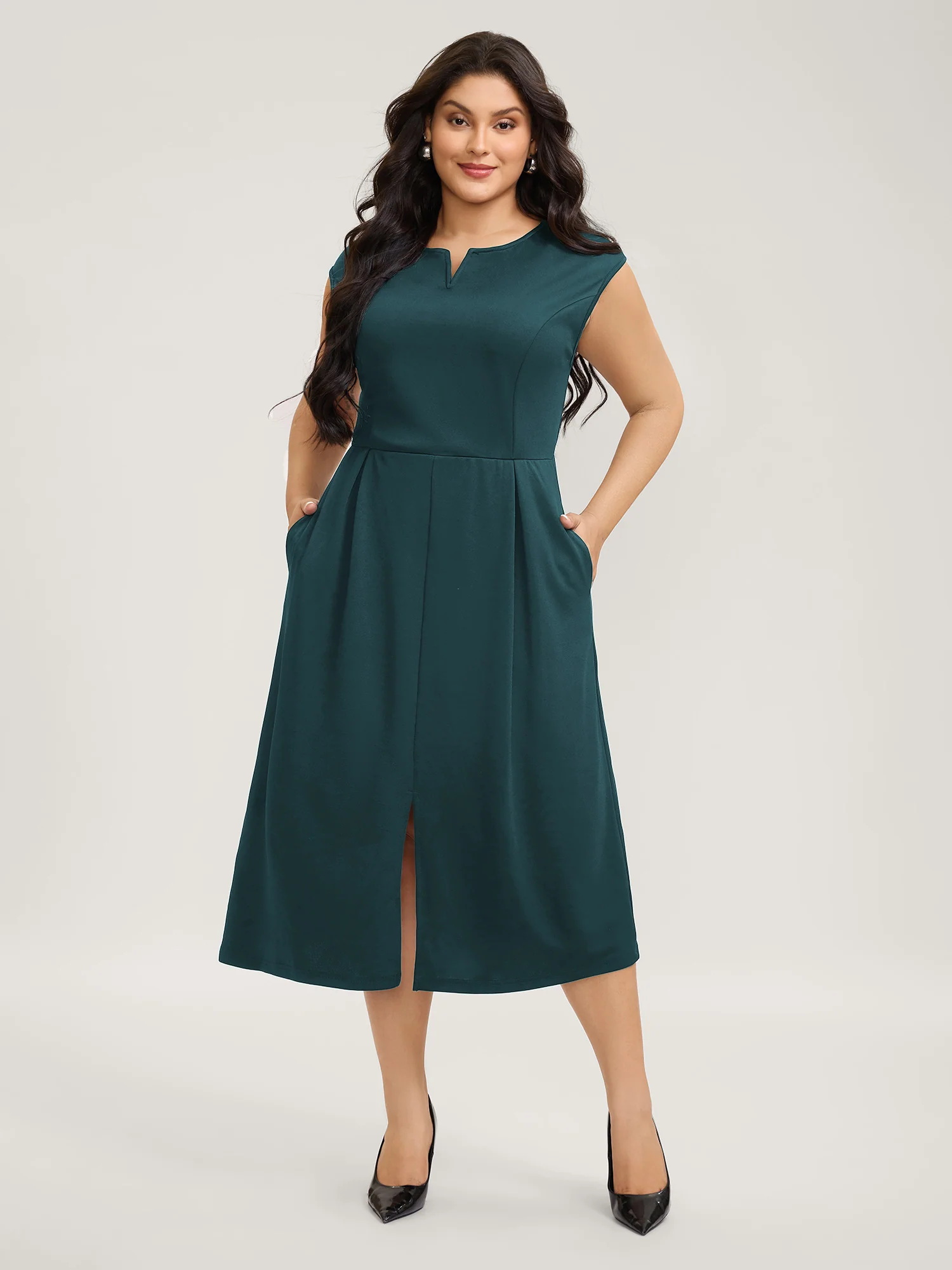 Stretchy Waist Pleated Midi Dress - Image 14