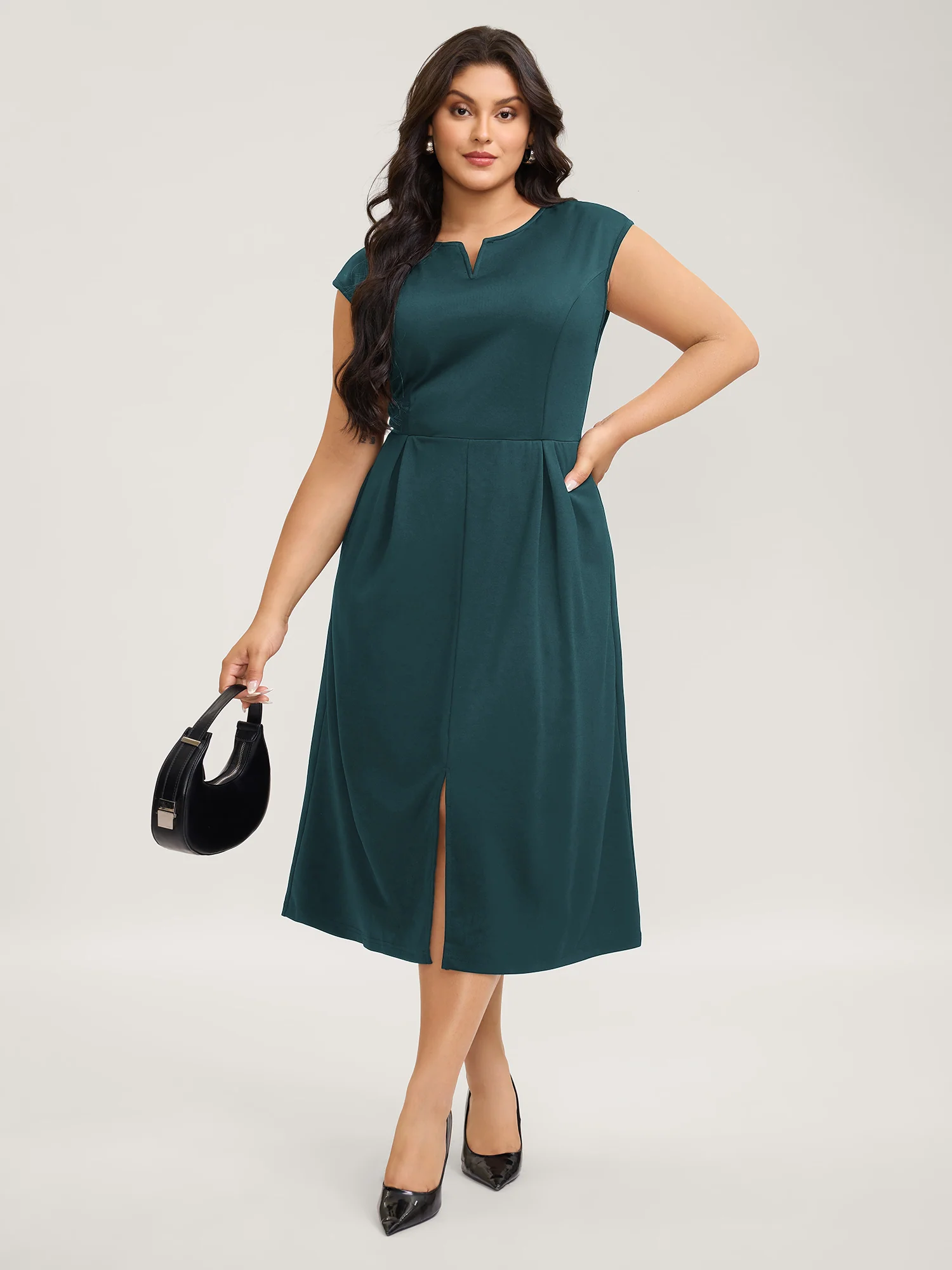 Stretchy Waist Pleated Midi Dress - Image 16