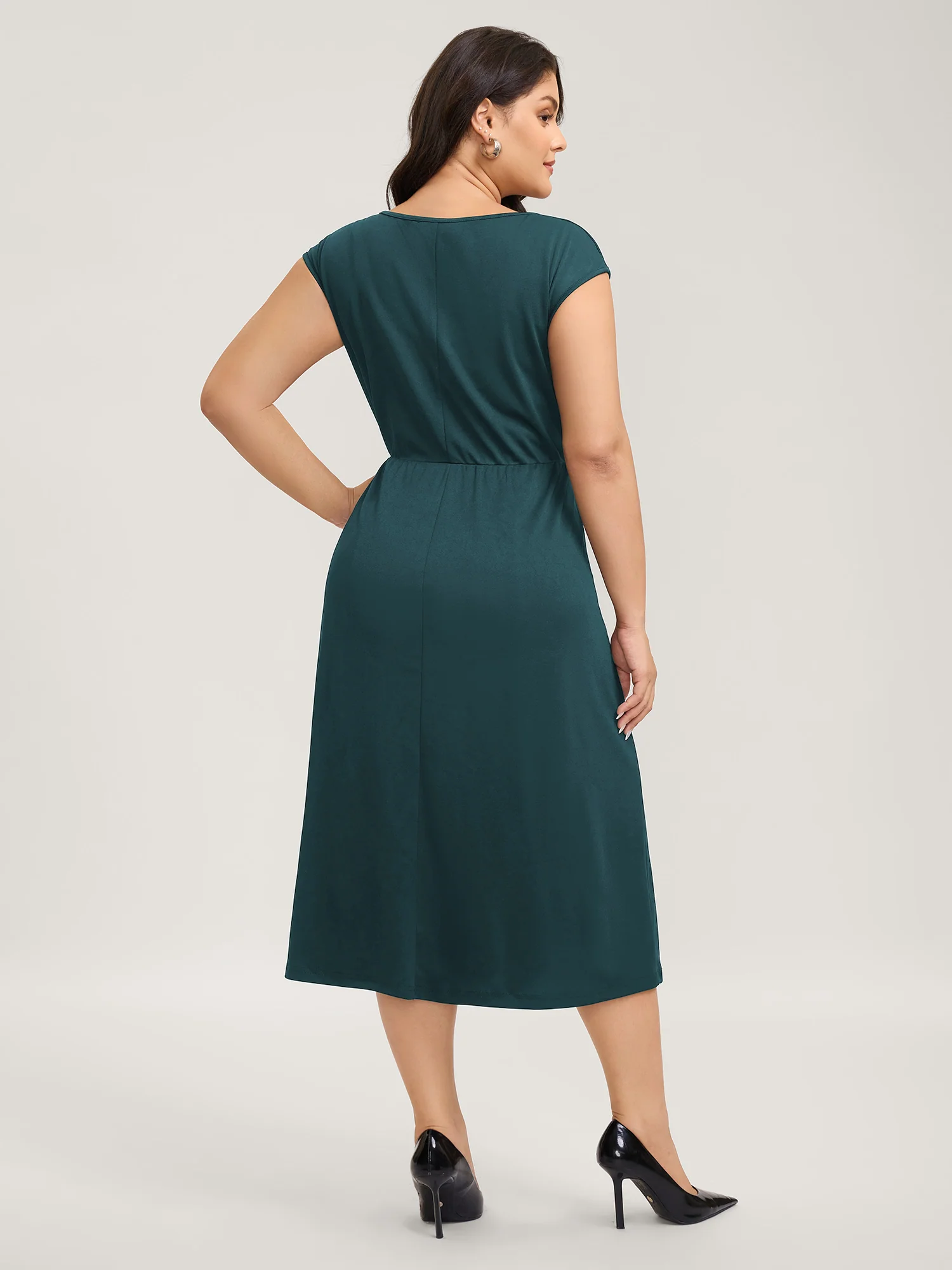 Stretchy Waist Pleated Midi Dress - Image 18